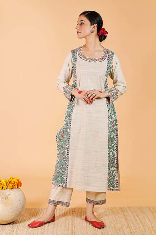 'Mithila Baag' Handpainted Madhubani cotton Kurta — image 3 of 10