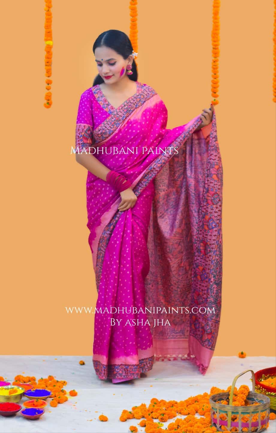 MATSYA BANDHINI MANDALI Hand-painted Madhubani Tussar Silk Saree Blouse Set — image 2 of 11
