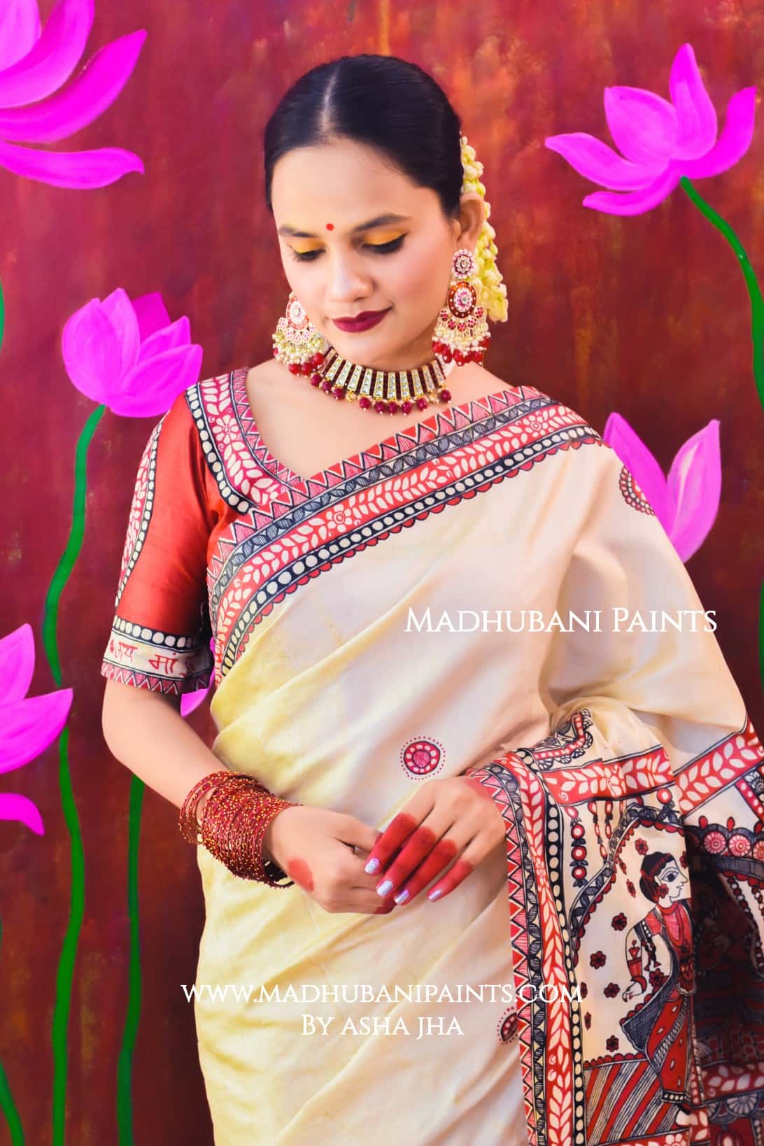 "JAYSHREE" Handpainted Madhubani Tussar Silk Saree — image 3 of 6