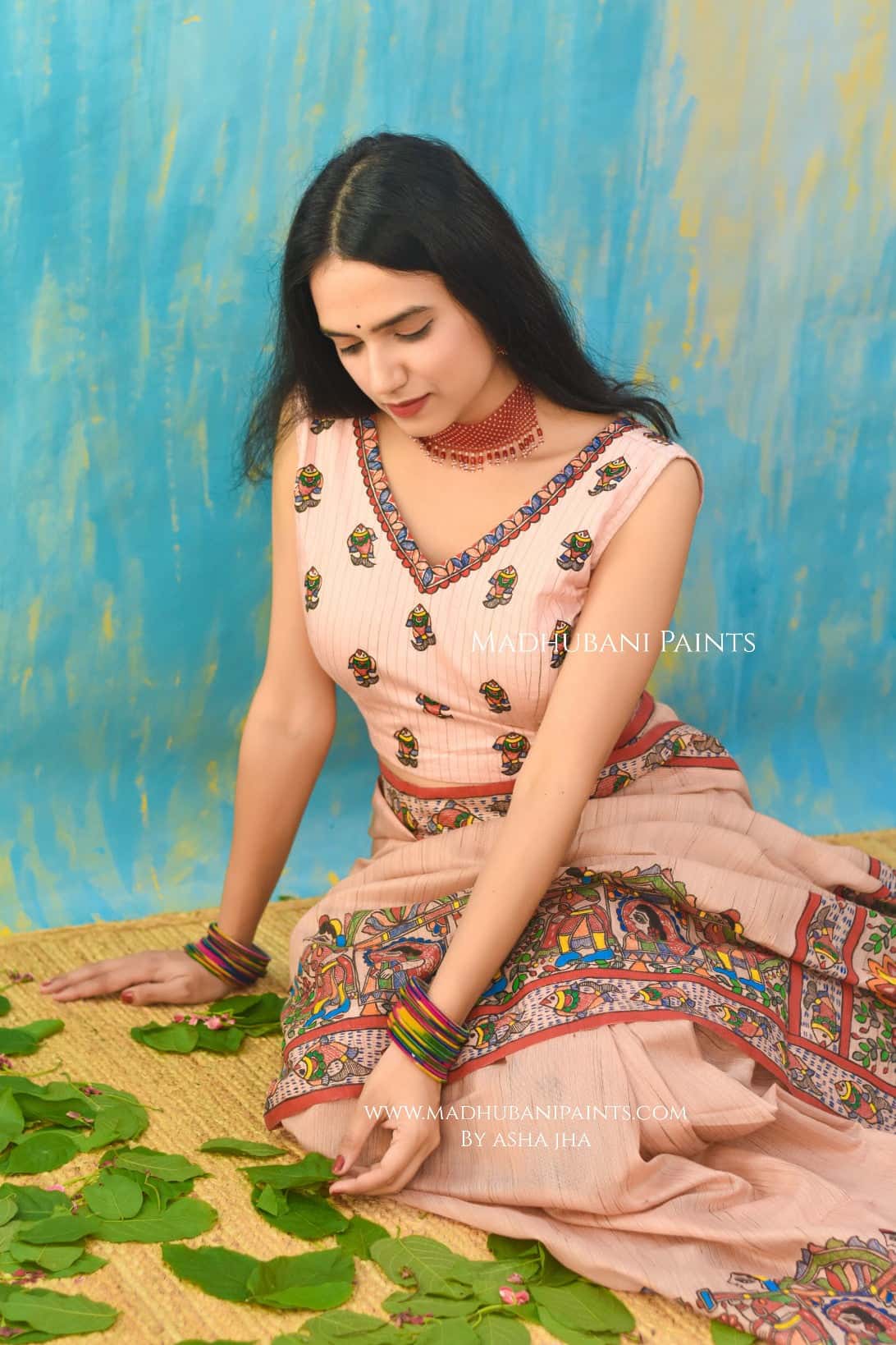 Mithila K Kohbar Handpainted Madhubani Chanderi Blouse — image 2 of 4