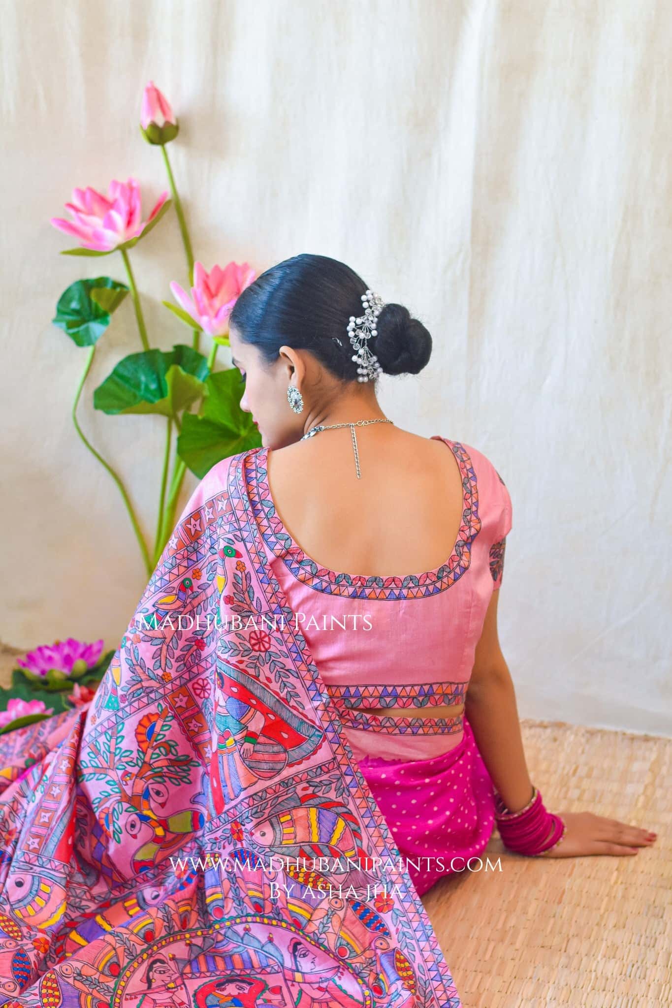 GULABI MAHFA Hand-painted Madhubani Tussar Silk Saree Blouse Set — image 5 of 10