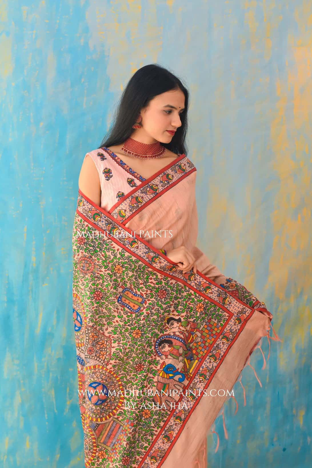 Mithila K Kohbar Handpainted Madhubani Chanderi Saree Blouse Set — image 6 of 11