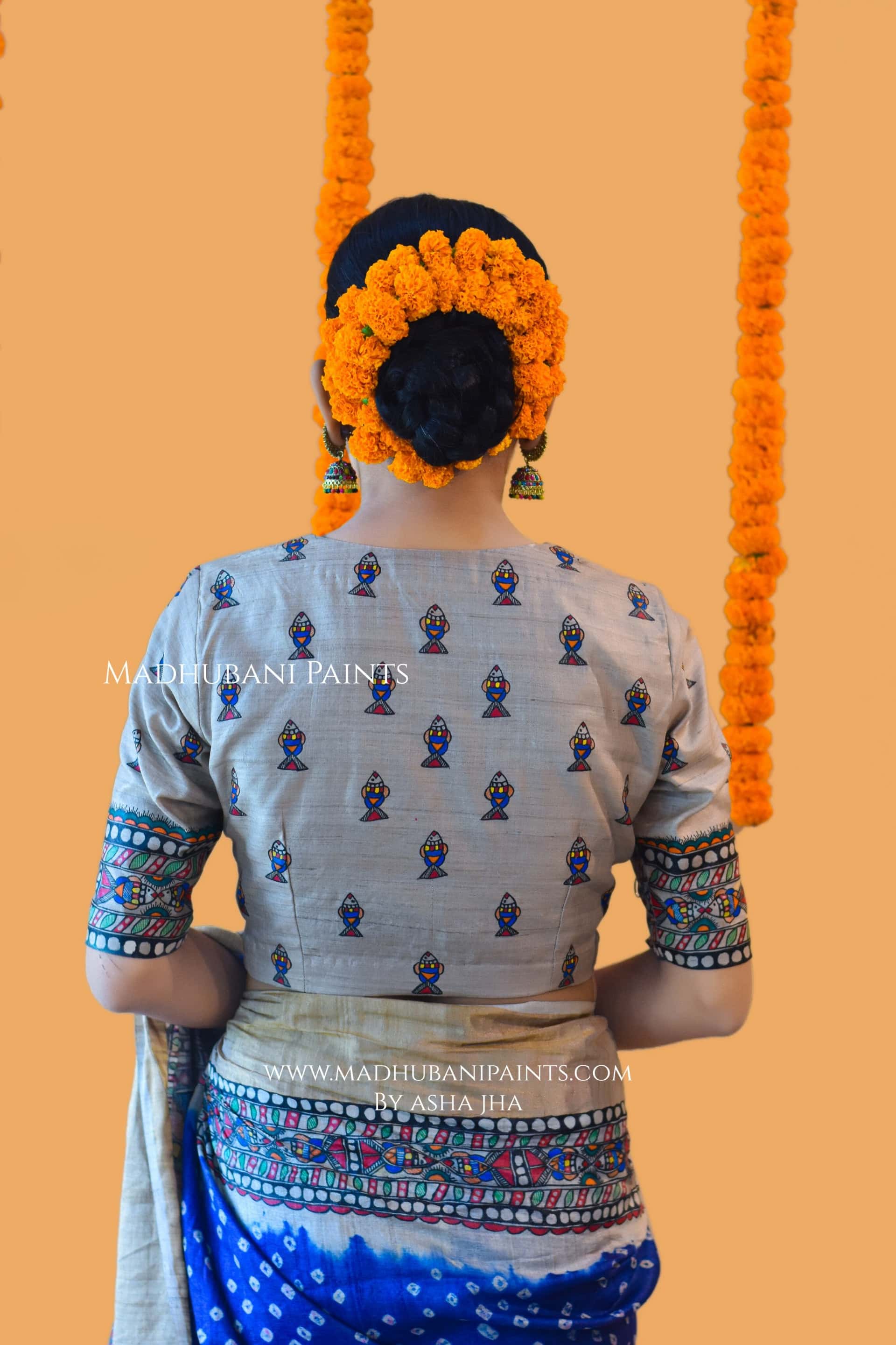 MATSYANGANA Hand-painted Bandhini Madhubani Tussar Silk Blouse — image 8 of 10