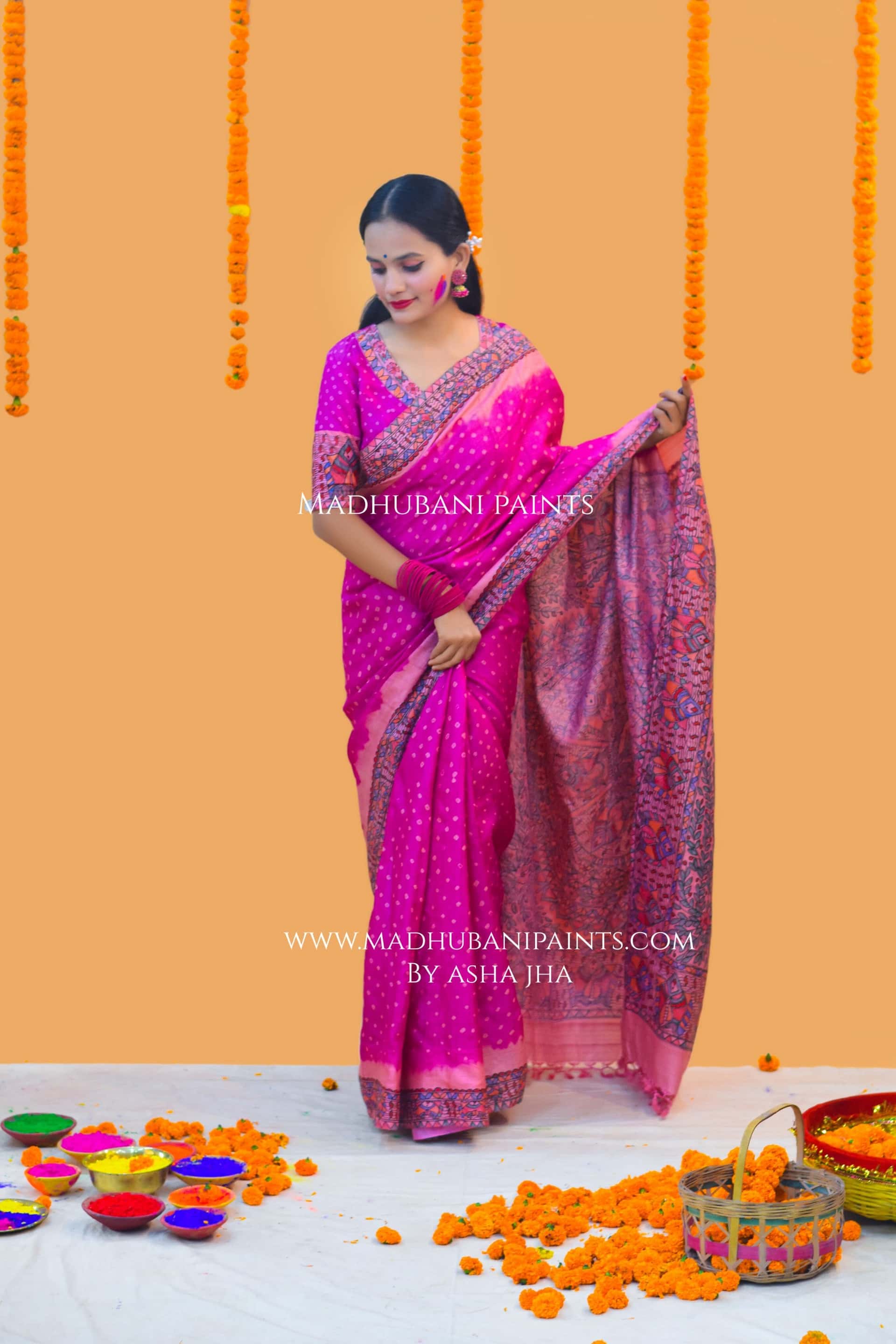 MATSYA BANDHINI MANDALI Hand-painted Madhubani Tussar Silk Saree — image 2 of 6