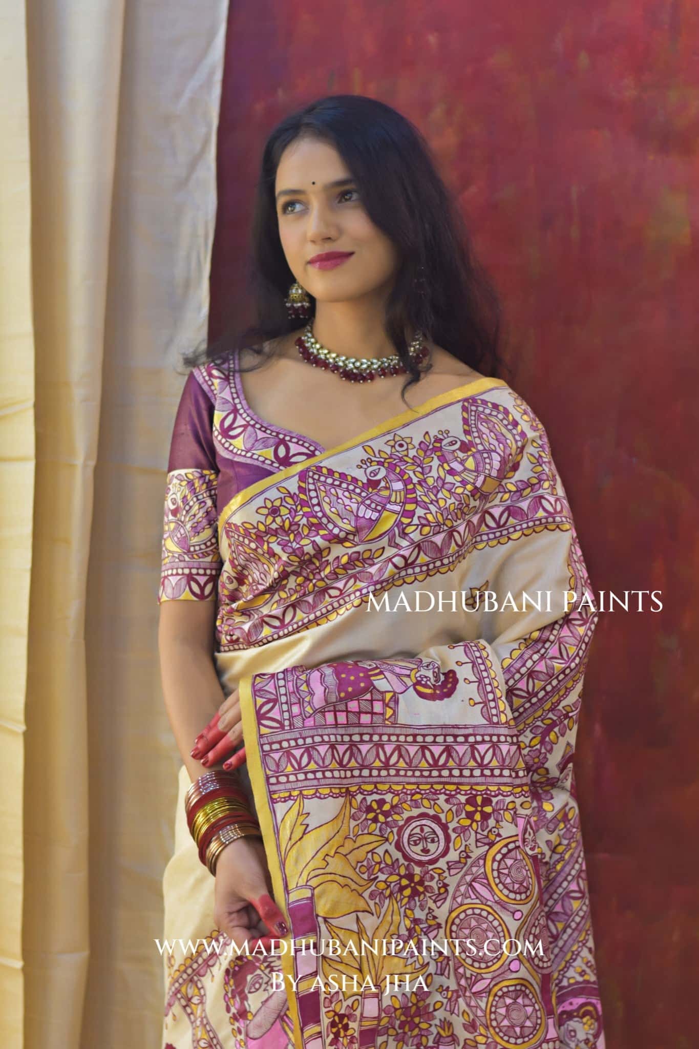 SUHAGIN Hand-painted Madhubani Tussar Silk Saree Blouse Set — image 4 of 11
