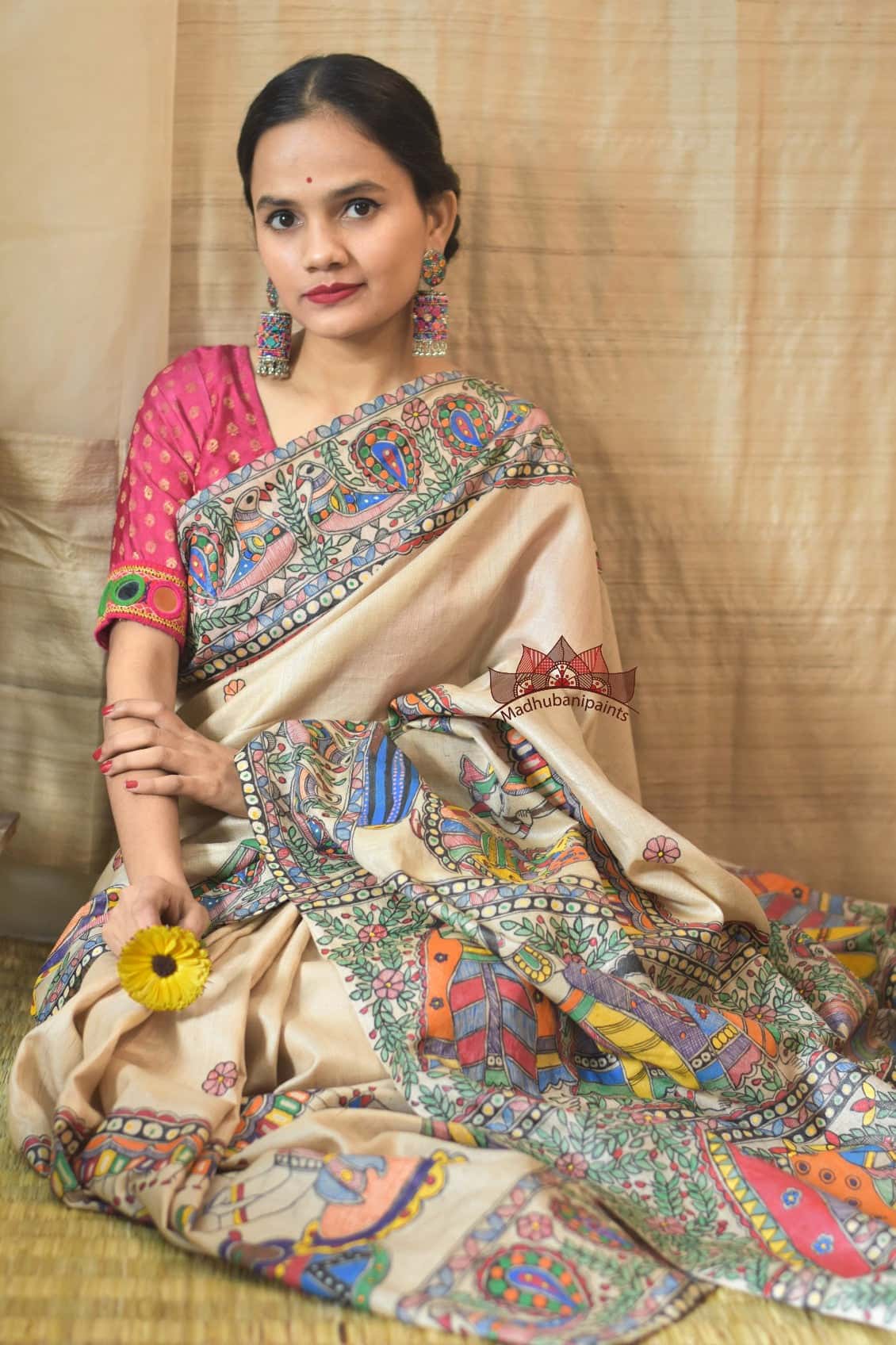 Vivah Tussar Madhbani Painting Saree — image 2 of 5