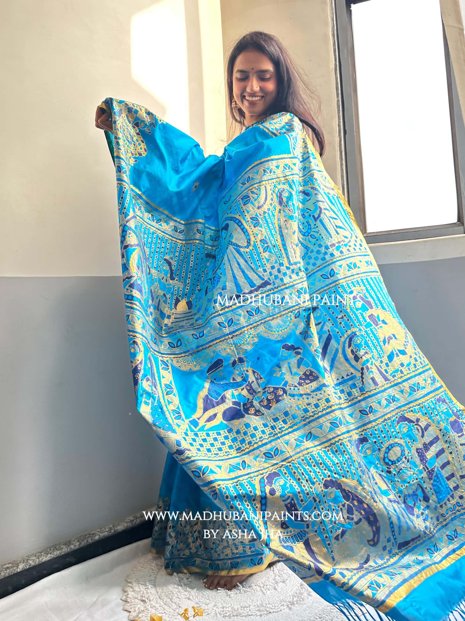 AASMANI KANYADAAN Hand-painted Madhubani Kanjeevaram Silk Saree — image 6 of 12