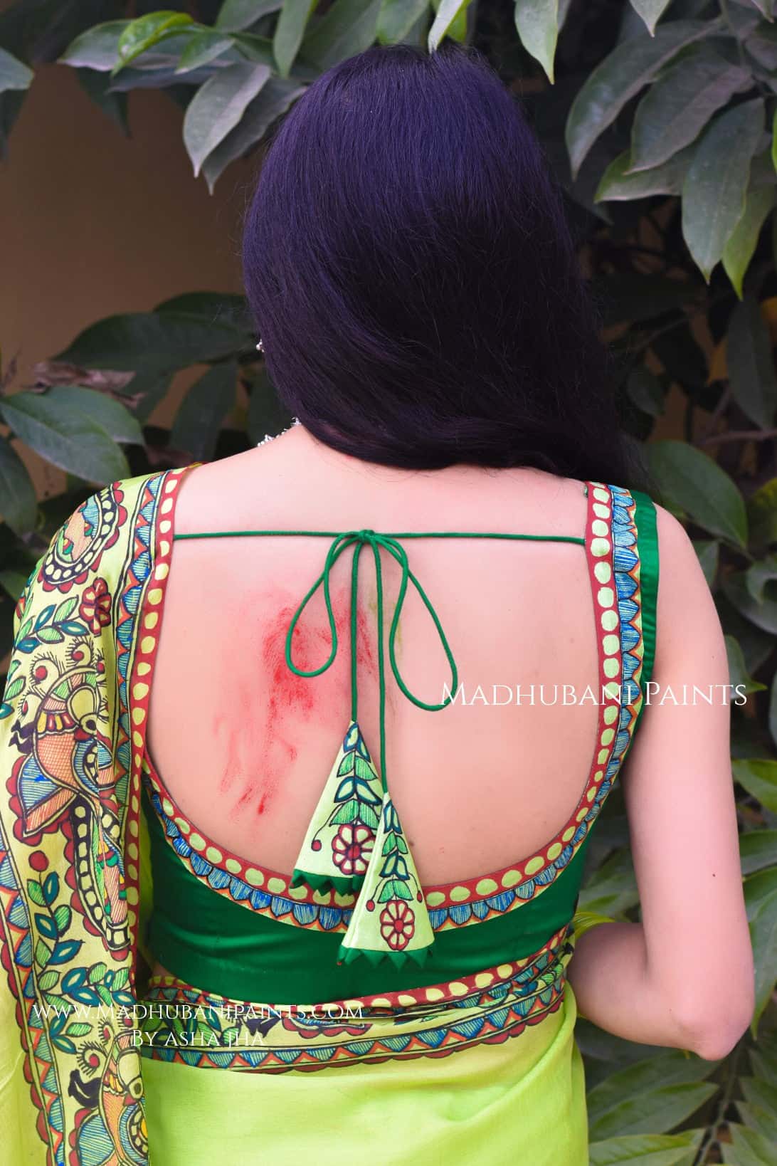 MADHUMAS Hand-painted Madhubani Chiffon Saree Blouse Set — image 12 of 13