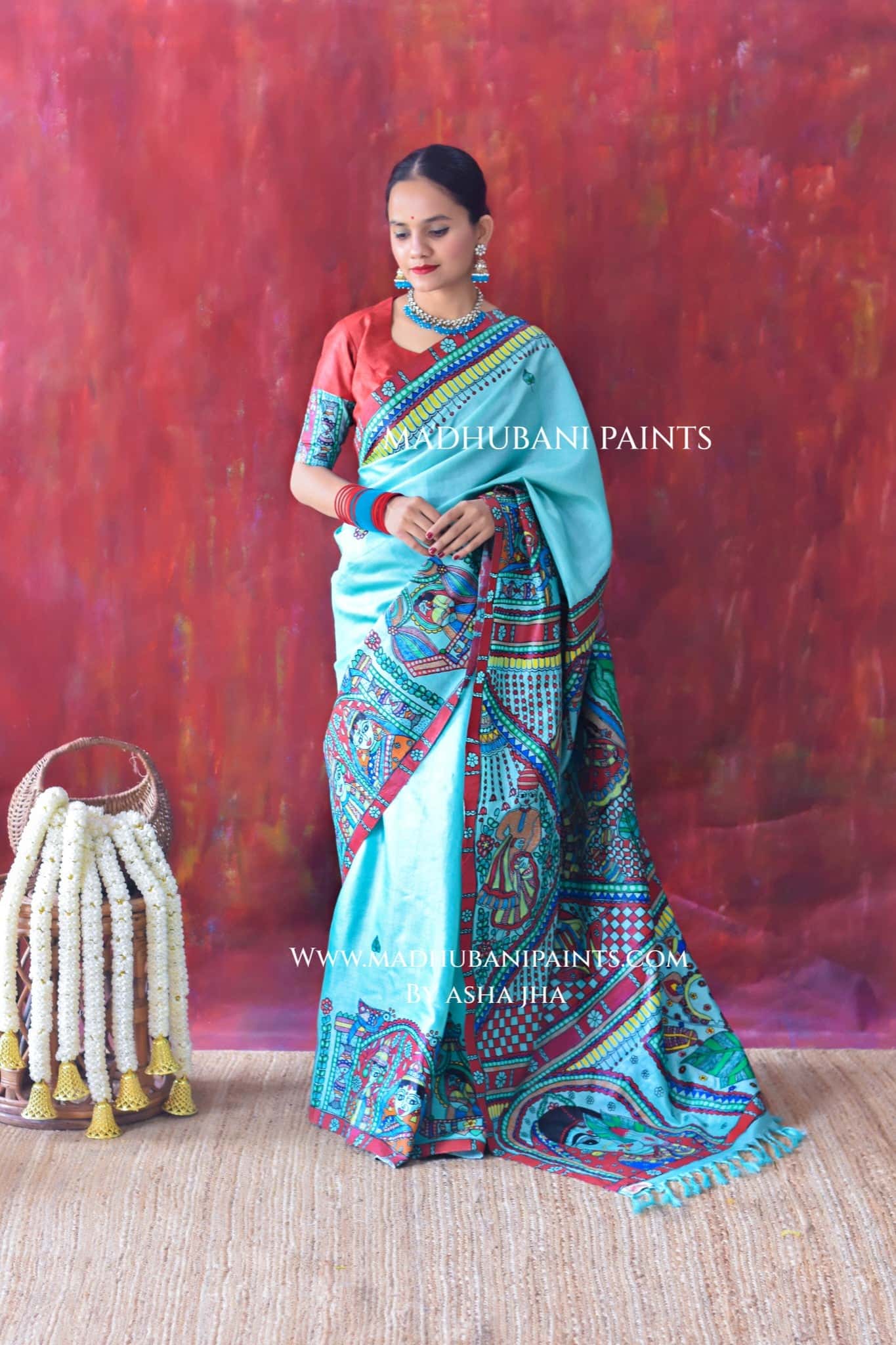 AASMANI MANGALYA Hand-painted Madhubani Tussar Silk Saree Blouse Set — image 6 of 13