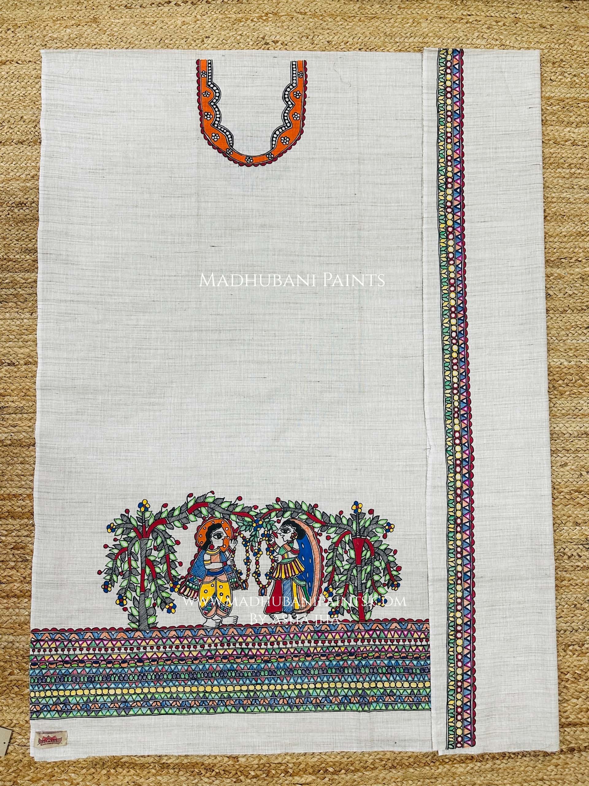 Swaymbar Hand-painted Madhubani Painting Cotton Unstitched Kurta — image 2 of 2
