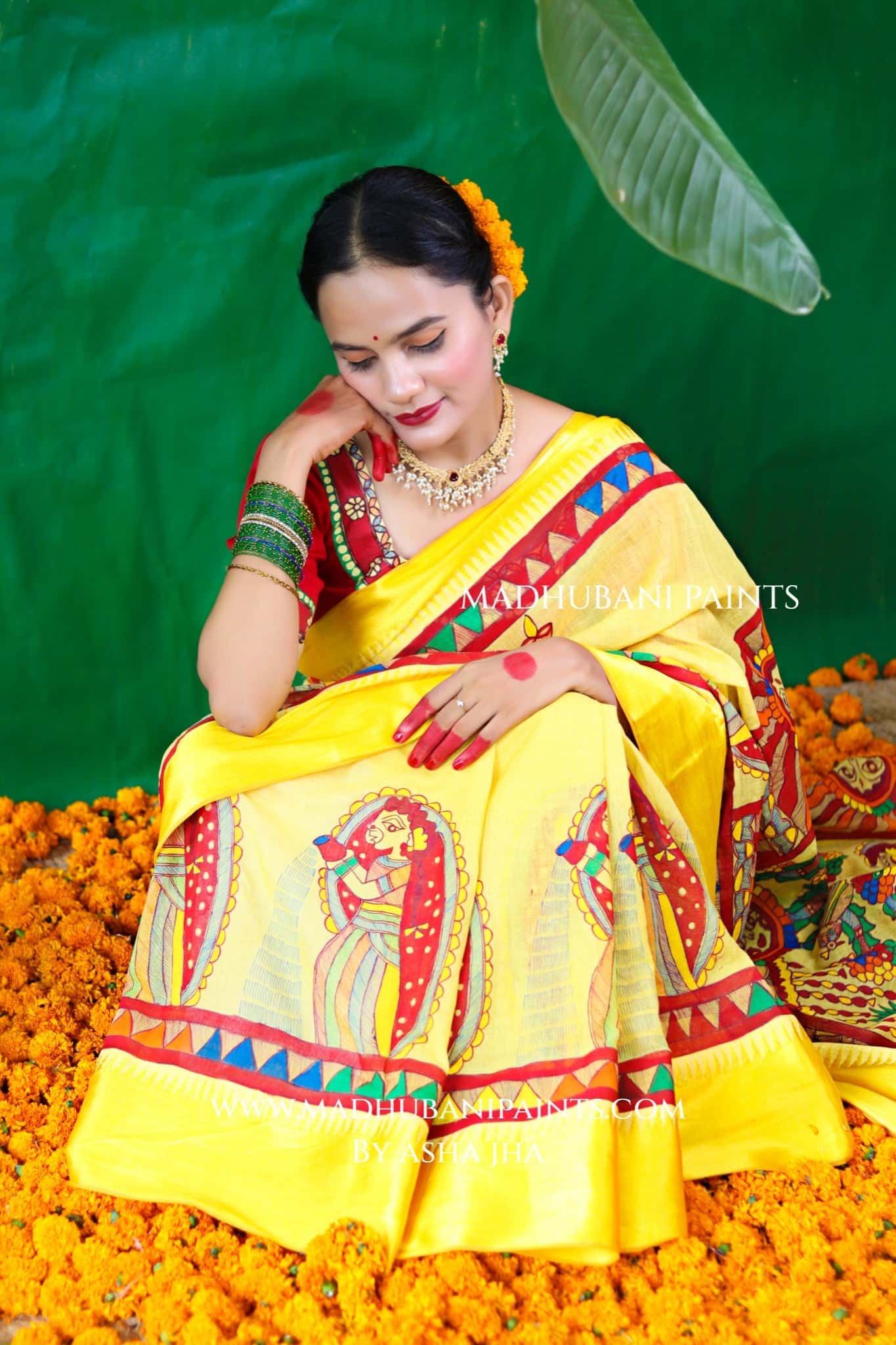 Chhath Puja Handpainted Madhubani Handloom Cotton Saree — image 2 of 9