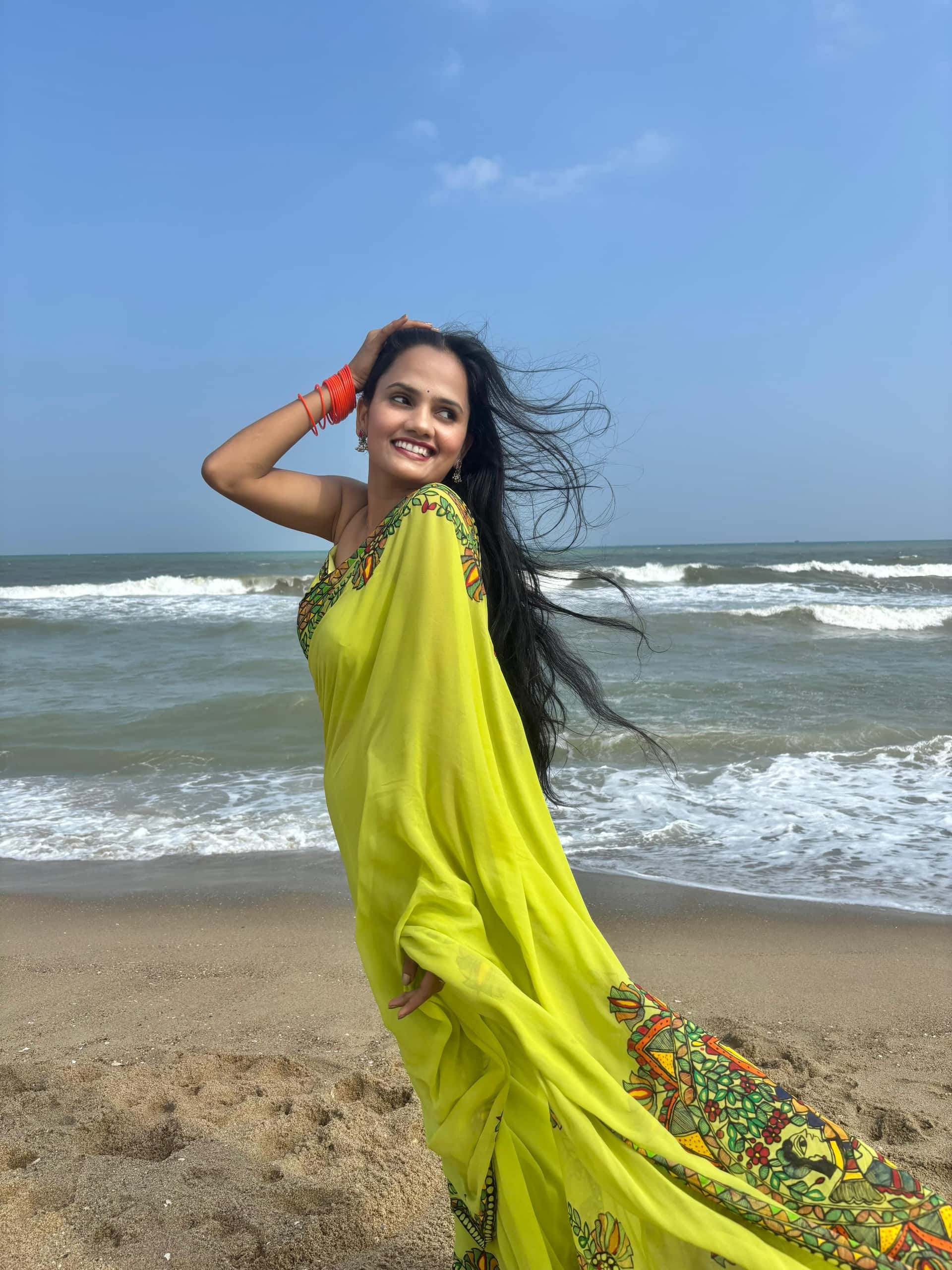 MRIDULA Handpainted Madhubani Georgette Saree — image 12 of 13
