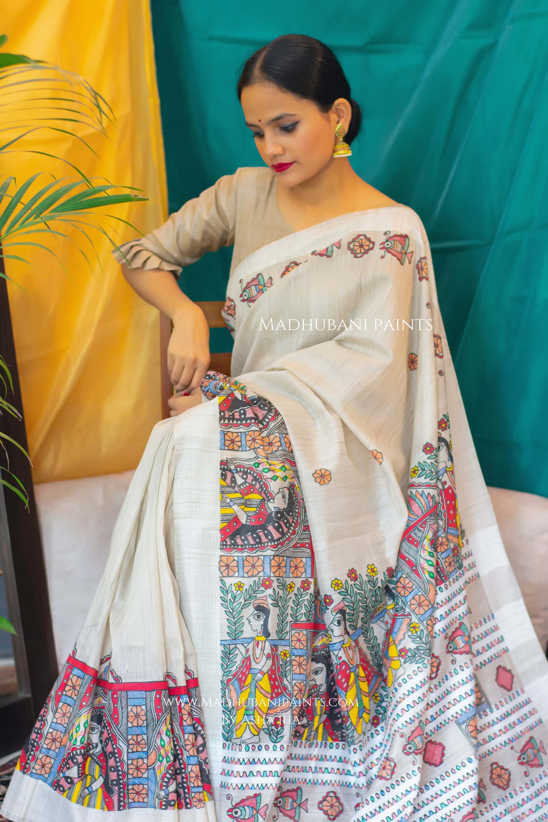 GAUNA IN MITHILA Handpainted Madhubani Chanderi Saree — image 3 of 4