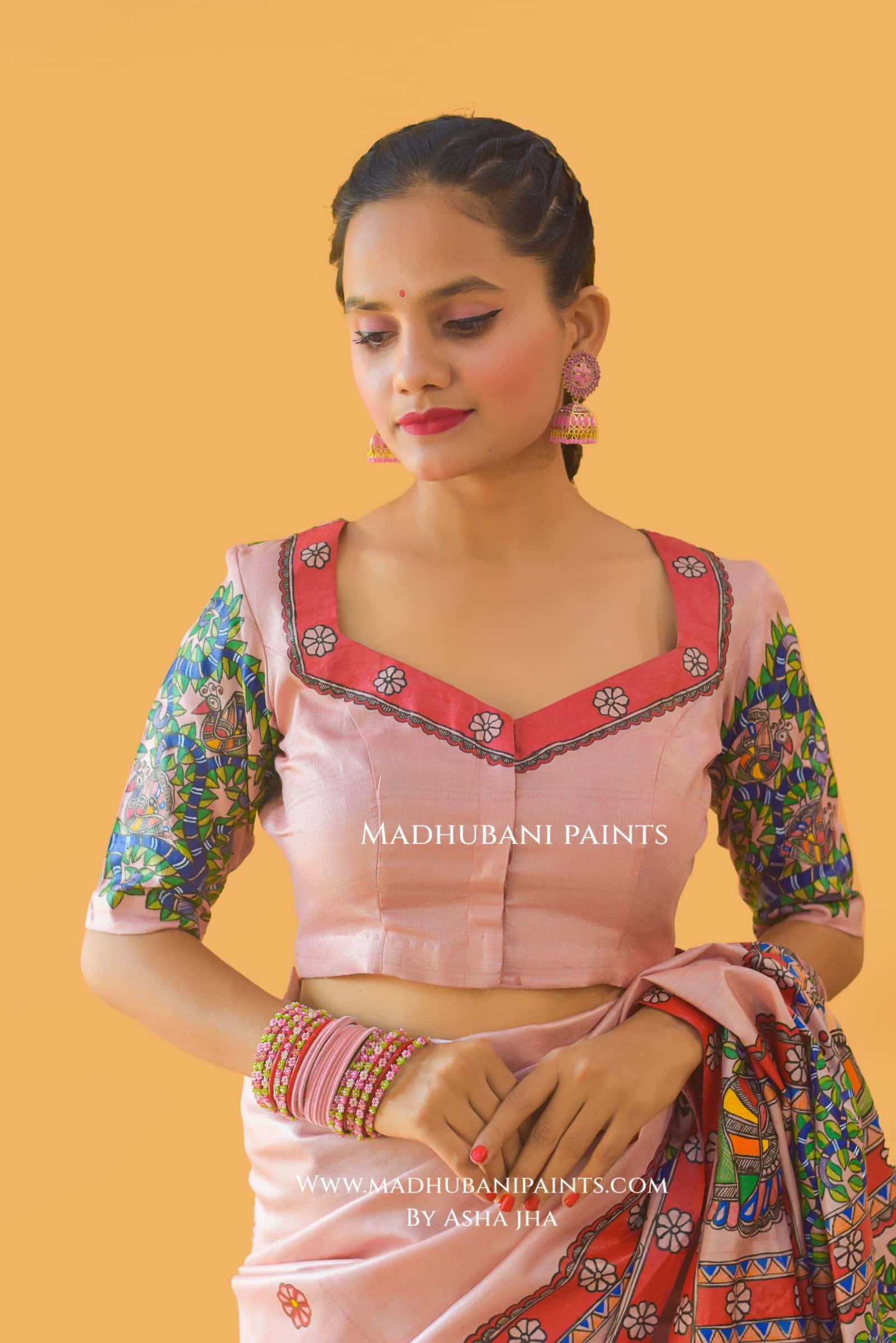"RAMAYAN STUTI" Hand-painted Madhubani Tussar Silk Blouse — image 3 of 4