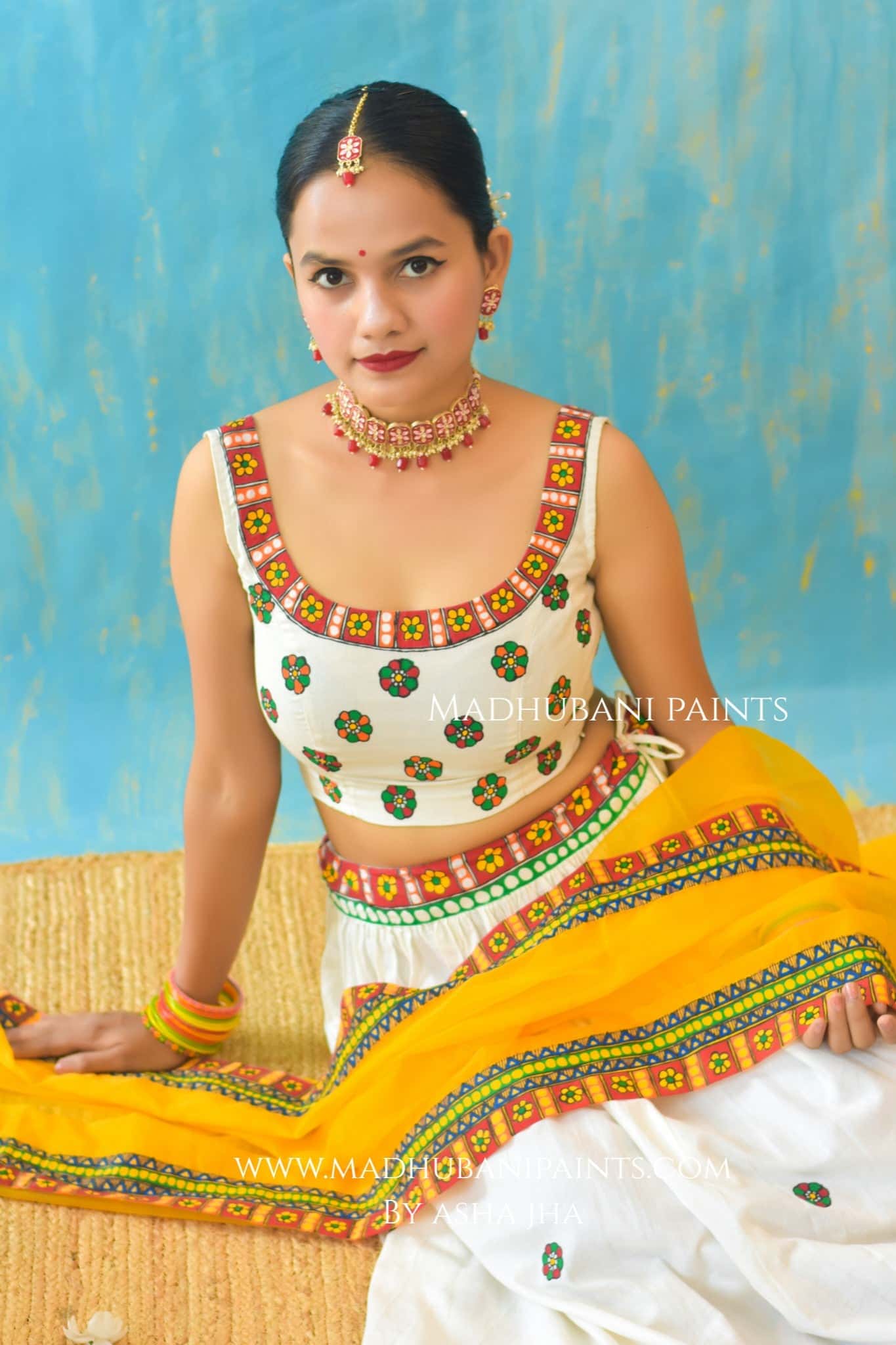 HALDI KE RANG Hand-painted Madhubani Lehnga — image 12 of 15