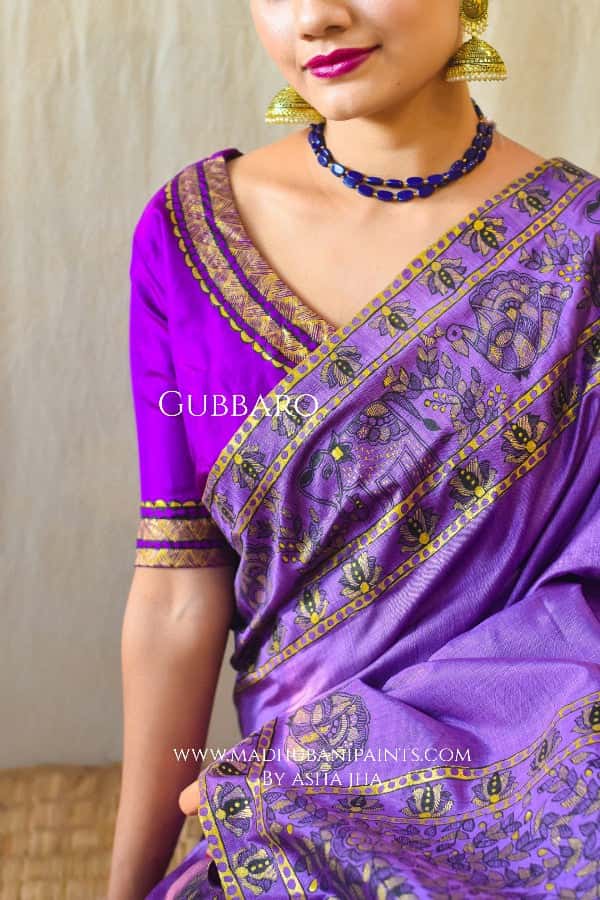 BAIGNI HAATHI Madhubani Handpainted Bishnupuri Silk Blouse — image 2 of 5