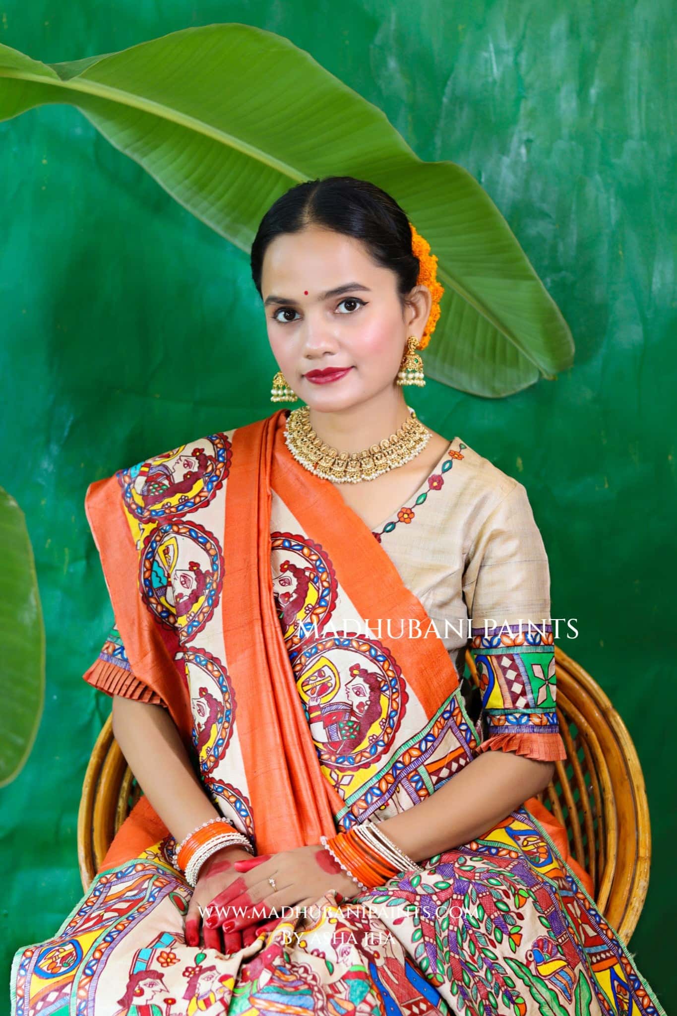 CHHATH PAWAN Handpainted Madhubani Tussar Silk Saree Blouse Set — image 6 of 11