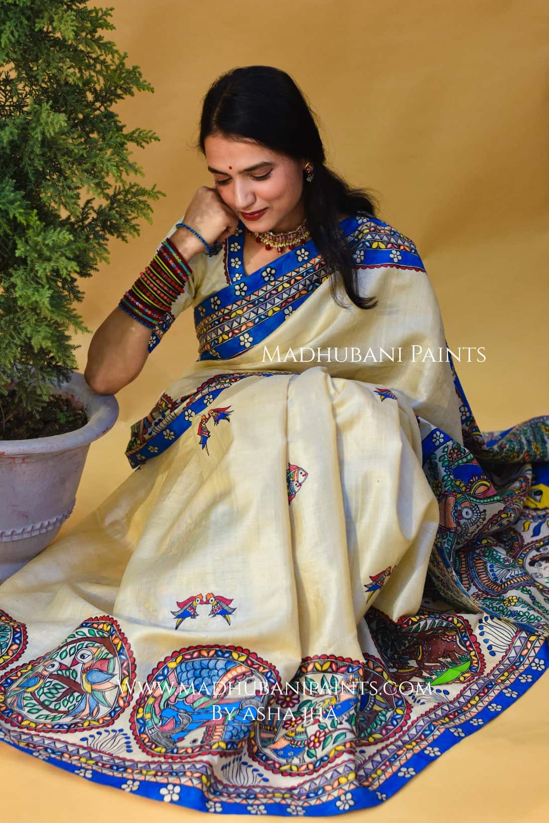 NISARG RANG Hand-painted Madhubani Tussar Silk Saree — image 2 of 7