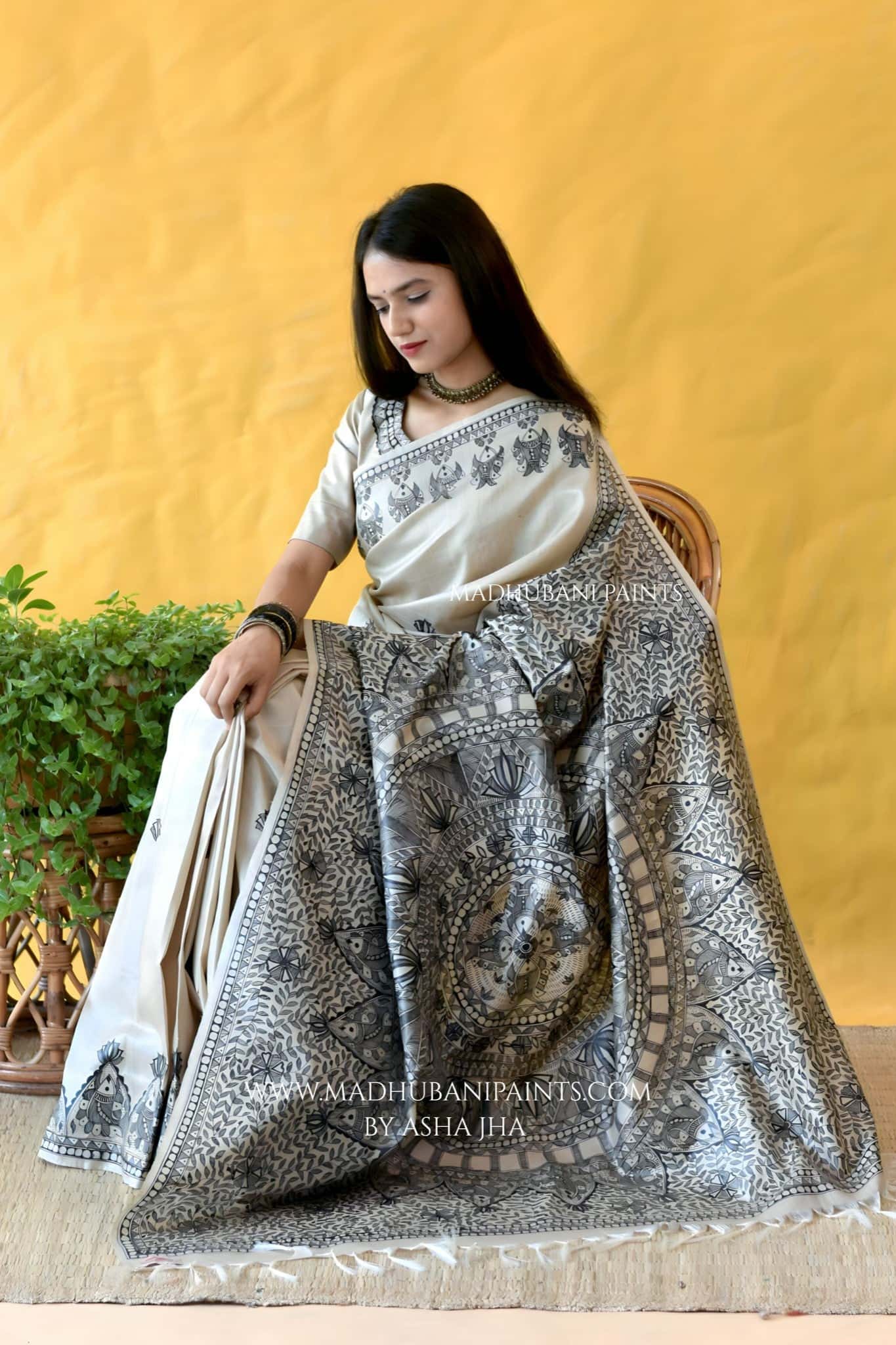 KAMAL MANDALI Hand-painted Madhubani Tussar Silk Saree — image 5 of 7