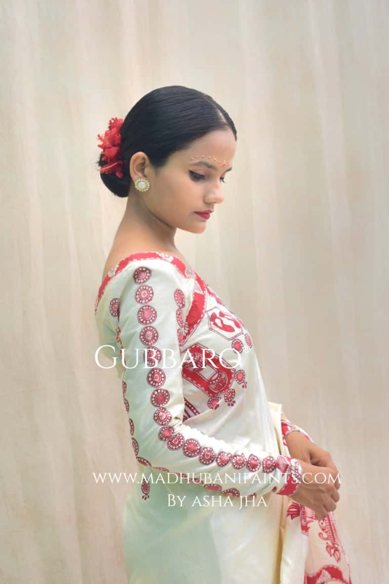 'BRAHMCHARINI' Handpainted Madhubani Bishnupuri Silk Saree Blouse Set — image 5 of 12