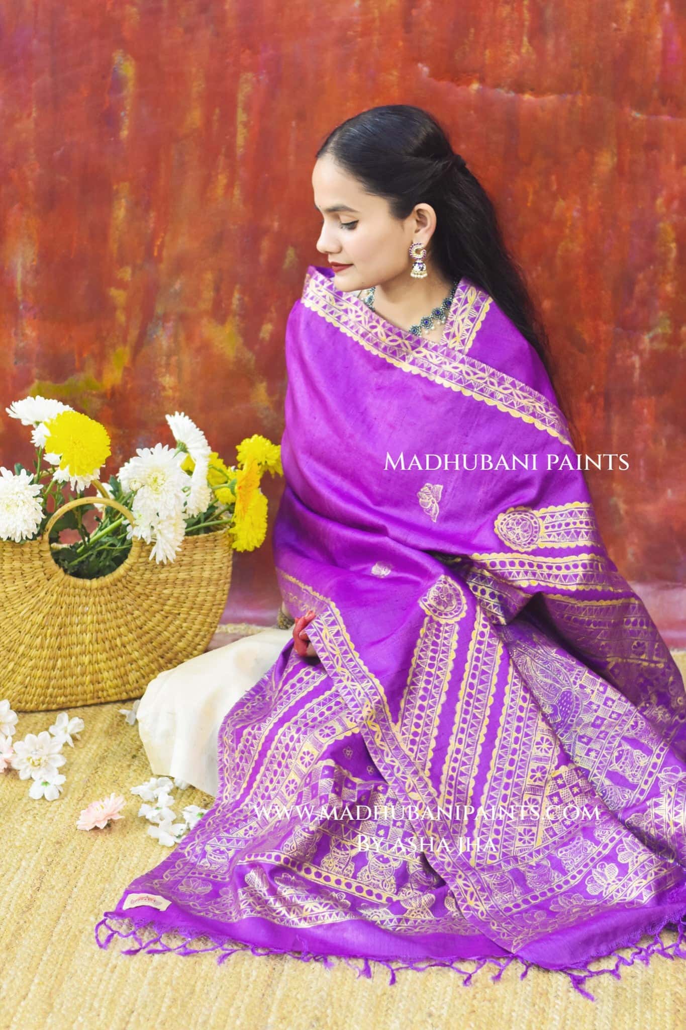'RAM DARBAR' Handpainted Madhubani Tussar Silk Dupatta — image 2 of 6