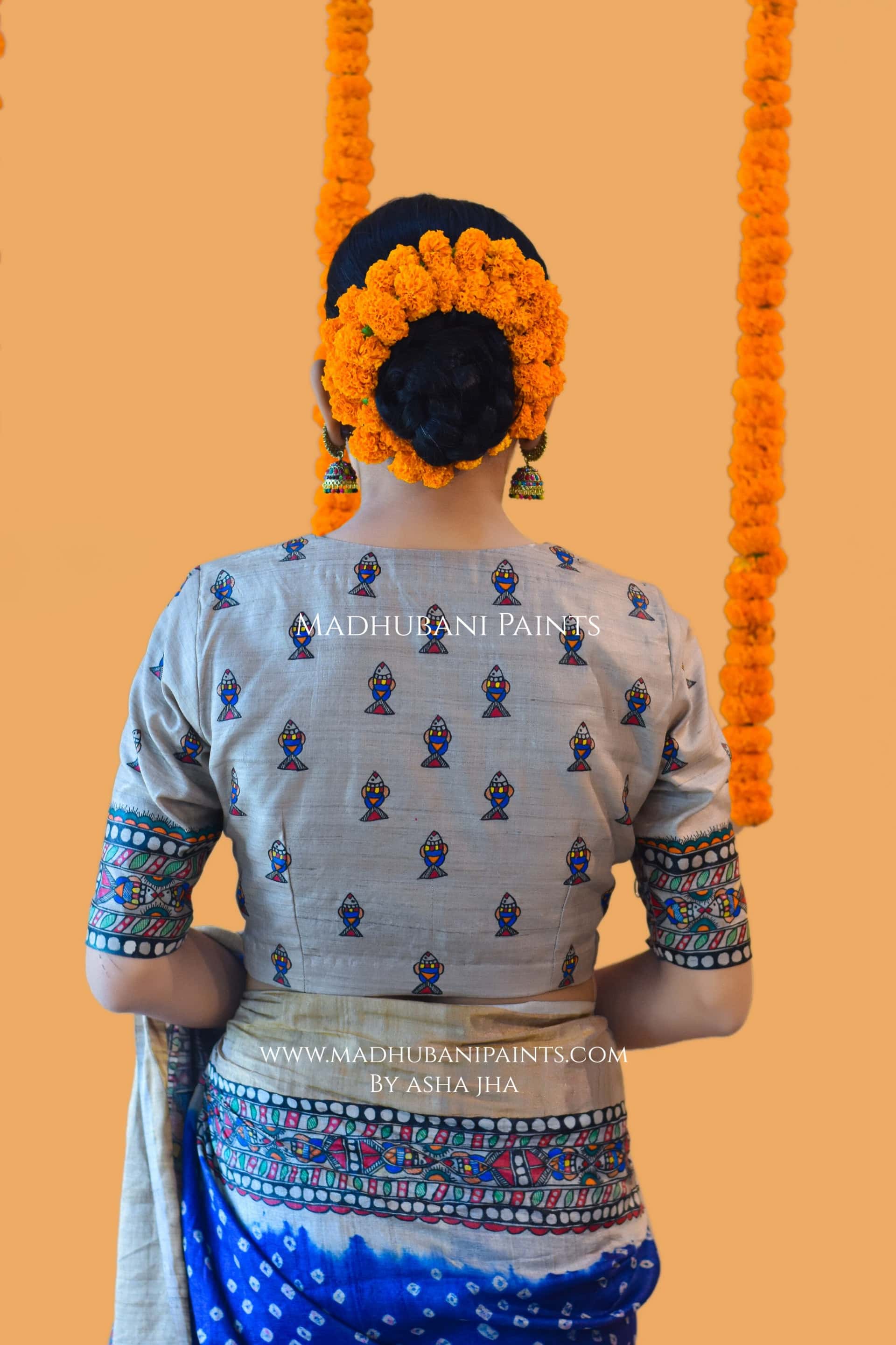 MATSYANGANA Hand-painted Bandhini Madhubani Tussar Silk Saree Blouse Set — image 4 of 9