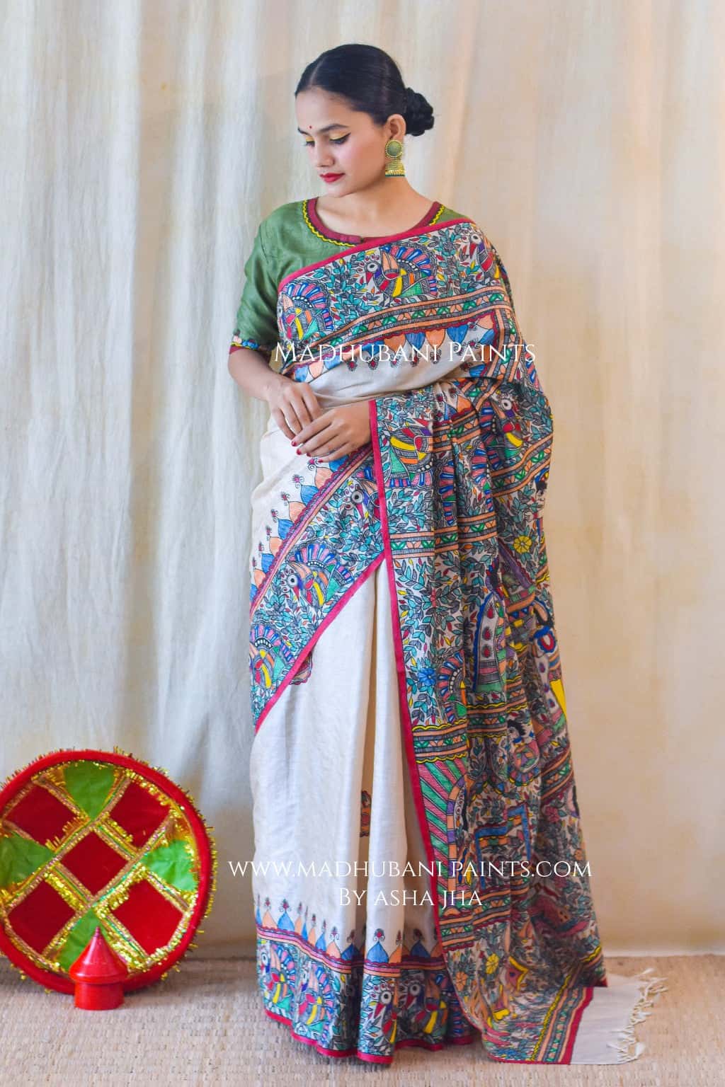 RAMAYANAM Handpainted MadhubaniPainting Saree Blouse Set — image 7 of 8