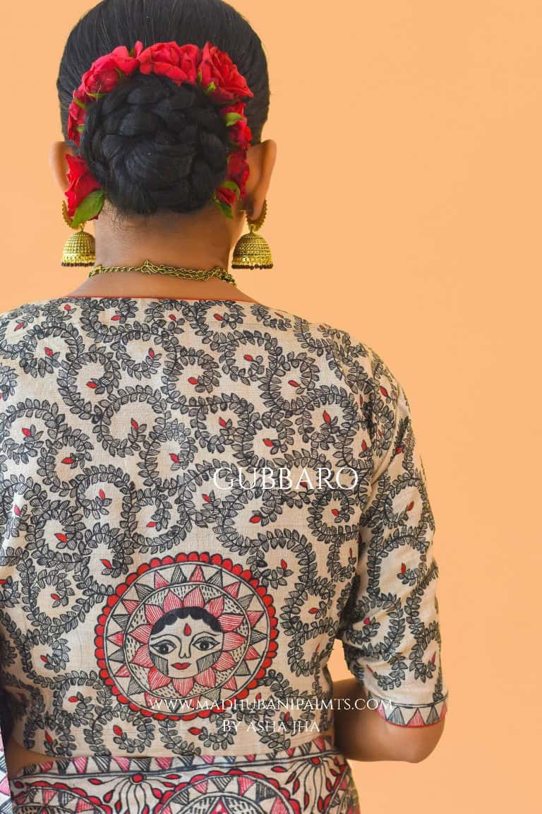 'SUNDARI' Handpainted Madhubani Tussar Silk Blouse — image 5 of 7