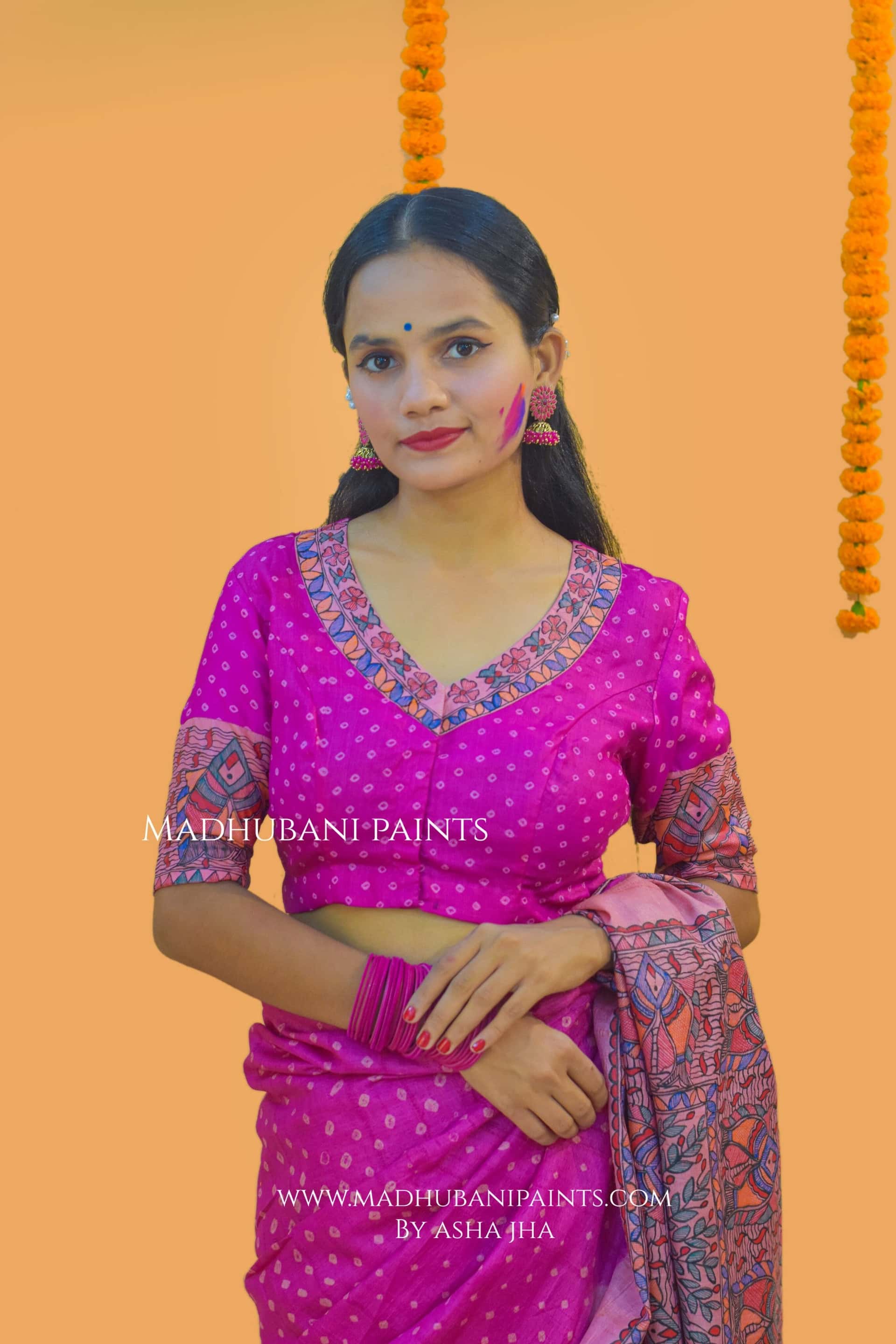 MATSYA BANDHINI MANDALI Hand-painted Madhubani Tussar Silk Saree Blouse Set — image 10 of 11
