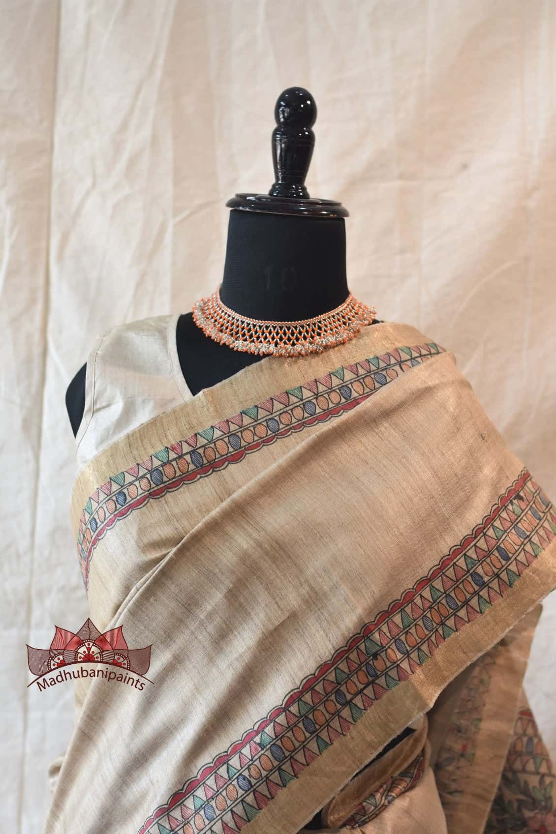 Peacock On Tree Handpainted Silk Saree — image 4 of 5