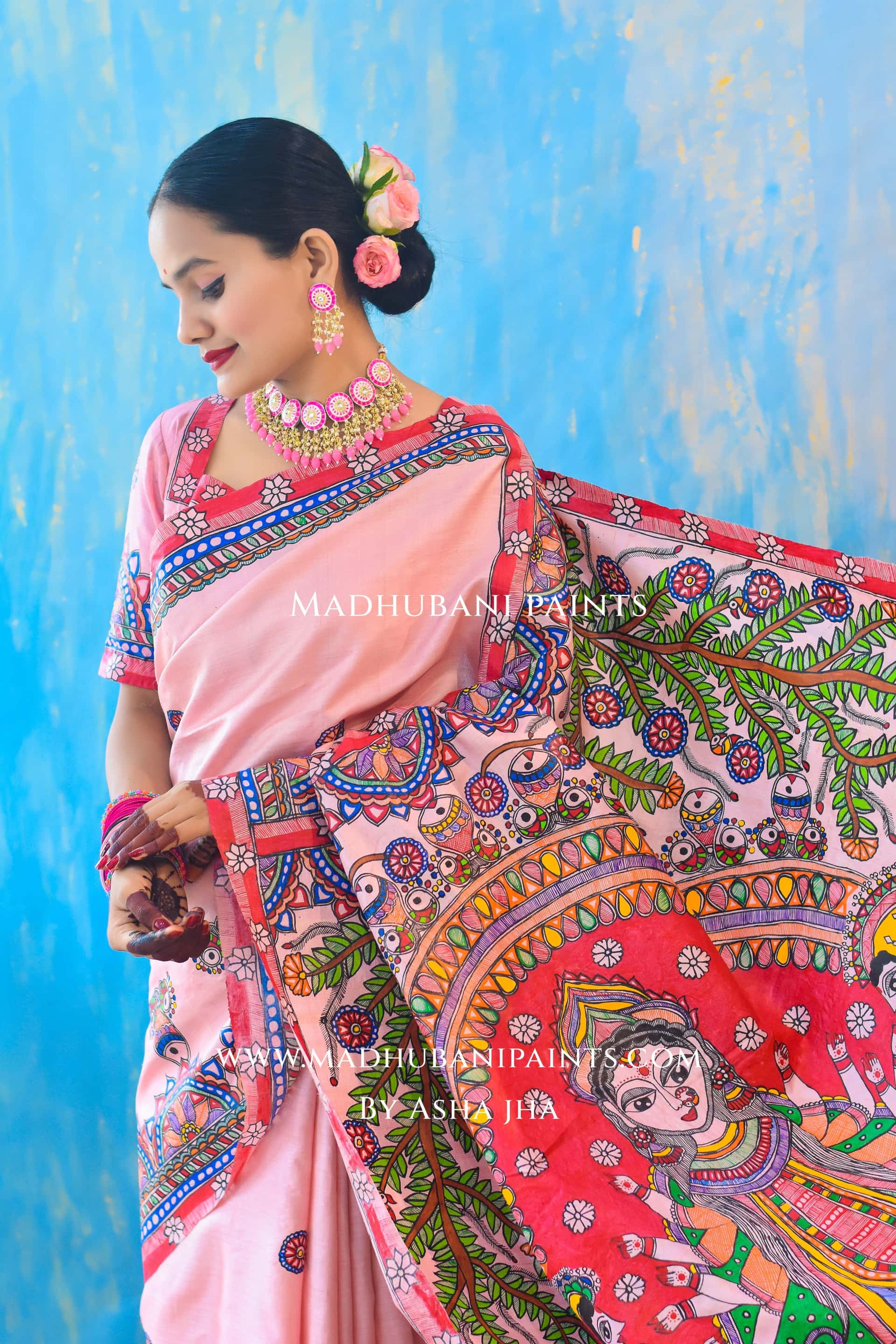 PADAMSUNDARI Hand-painted Madhubani Tussar Silk Saree Blouse Set — image 2 of 10