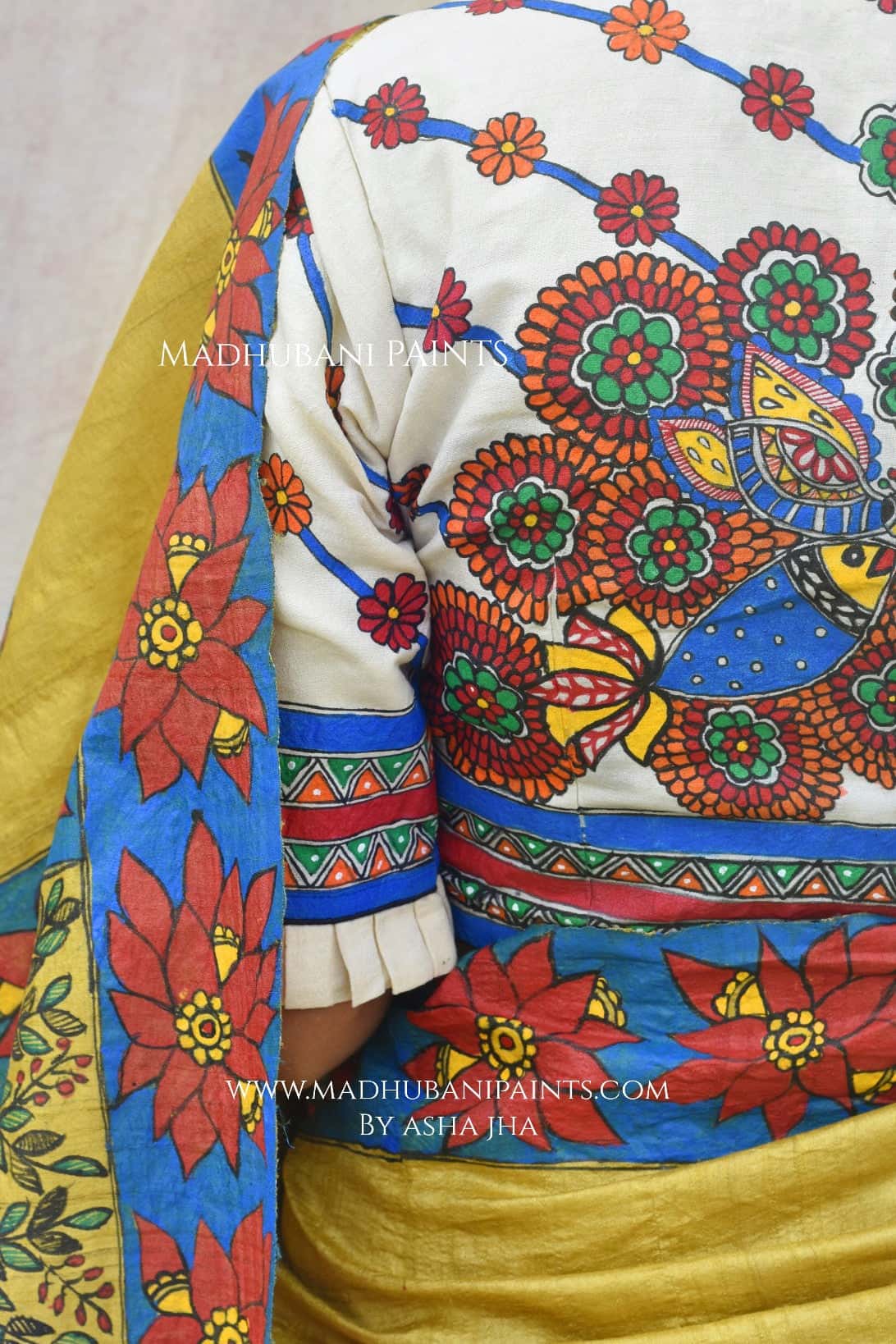 GAJANAND MATSYA' Hand Painted Madhubani Tussar Silk Saree Blouse Set — image 6 of 8