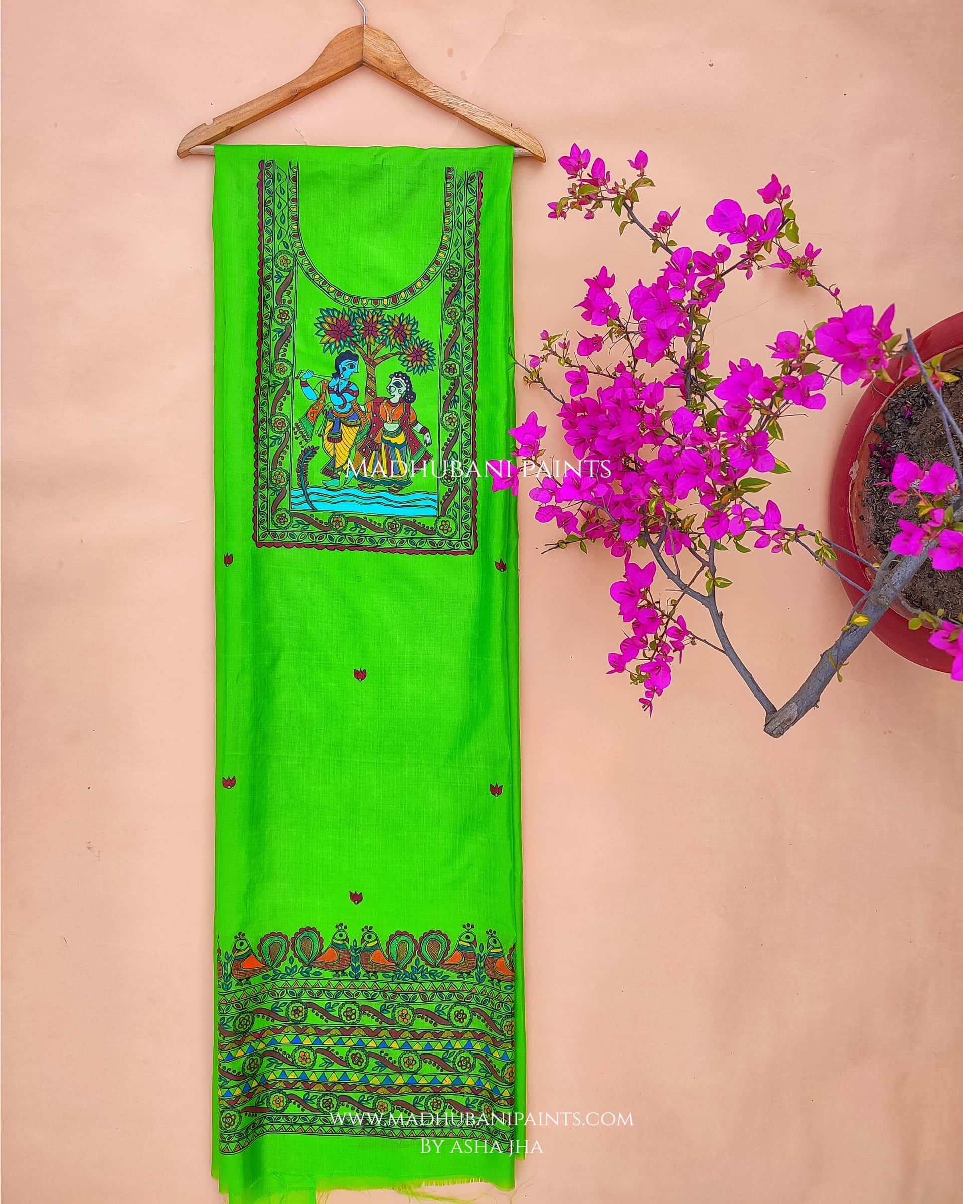 RADHA RAMAN Hand-painted Unstitched Handloom Tussar Silk Kurta — image 3 of 5