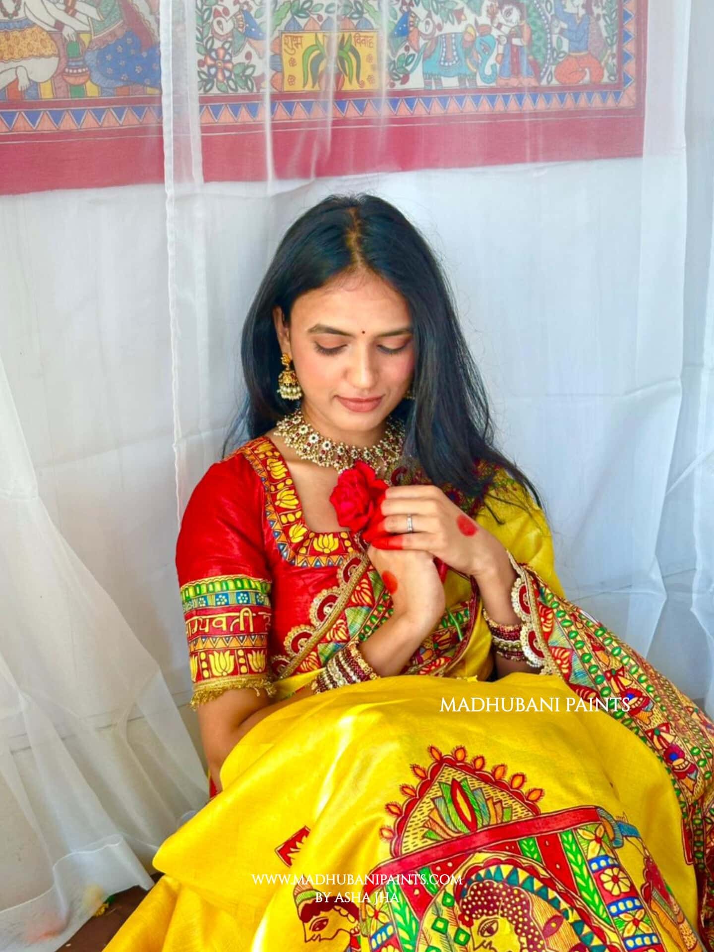 MITHILA WEDDING Hand-painted Madhubani Tussar Silk Saree — image 10 of 12