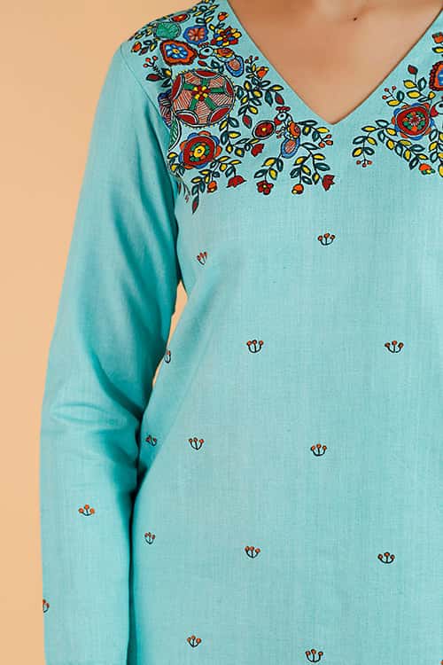 'Pushpam Priye' Handpainted Madhubani Cotton Kurta — image 6 of 7