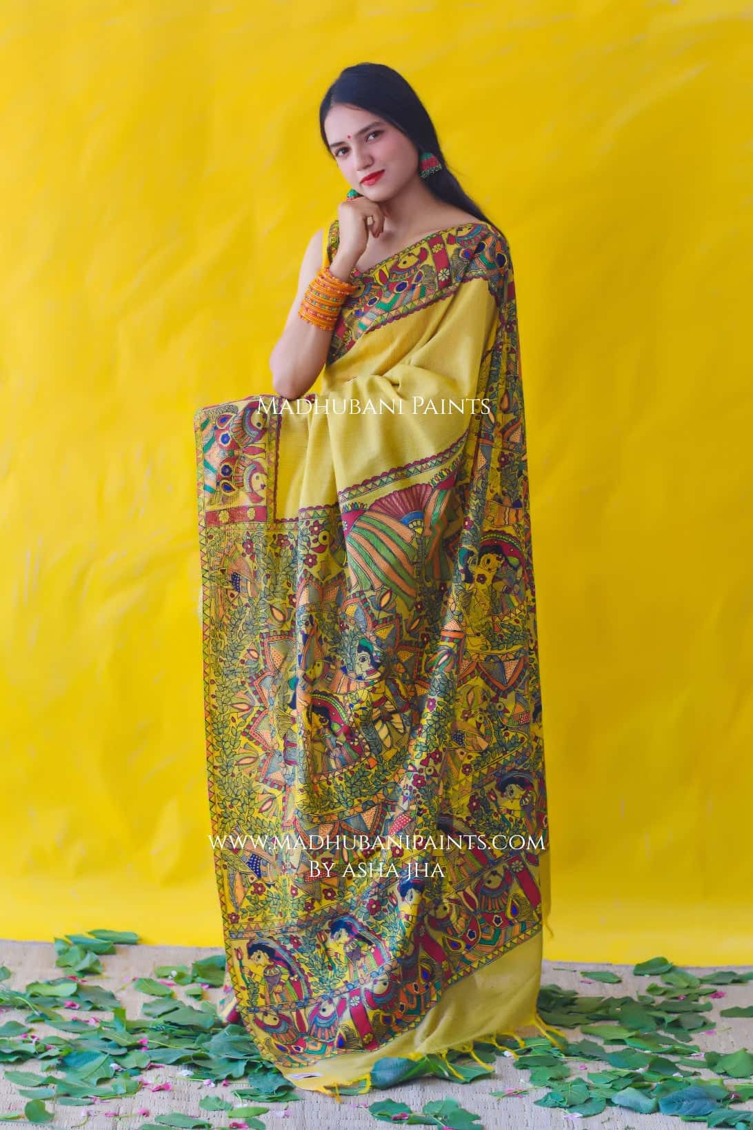 SUBH VIVAAH Hand-painted Madhubani Chanderi Saree Blouse Set — image 4 of 8