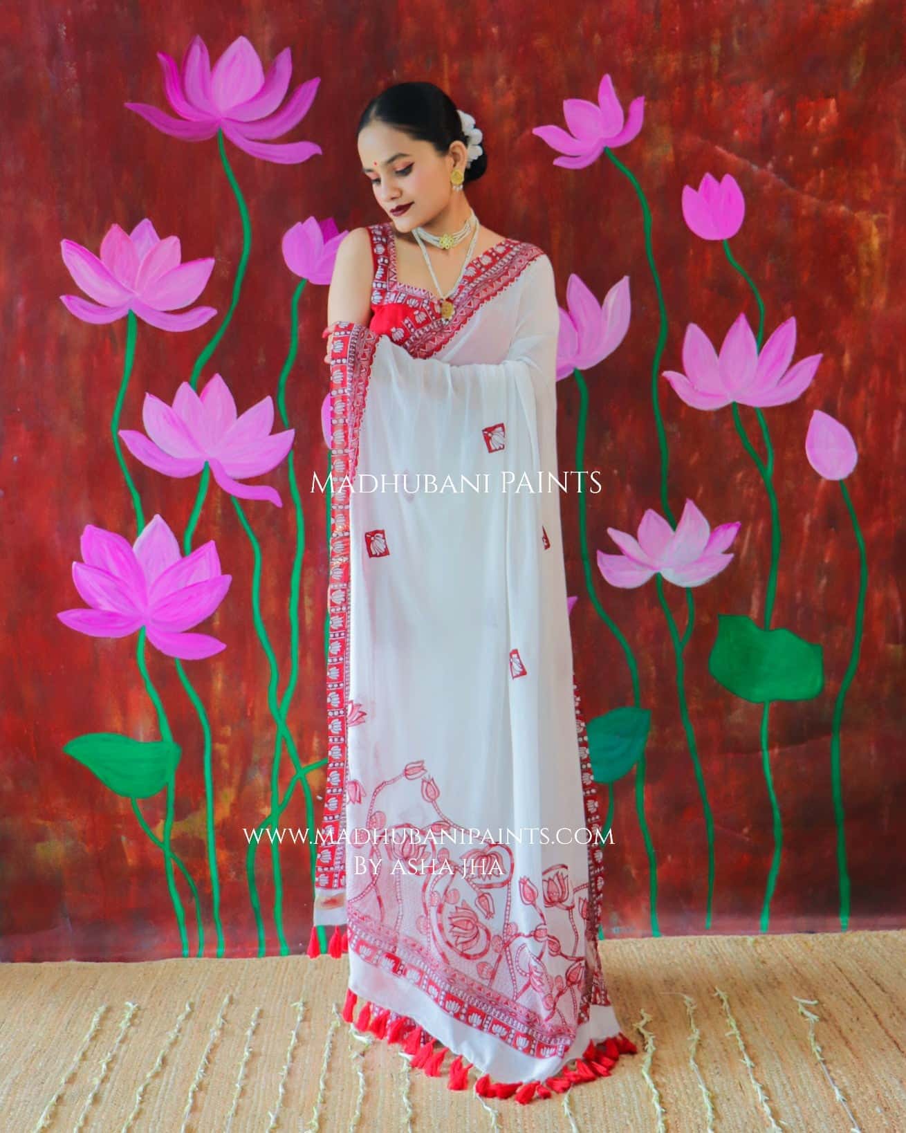 'KAMALATMIKA' Handpainted Madhubani Georgette Saree — image 2 of 9