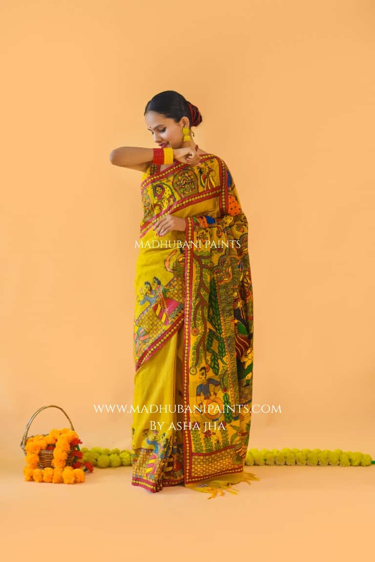 'GAURI' Handpainted Madhubani Chanderi Silk Saree — image 2 of 7