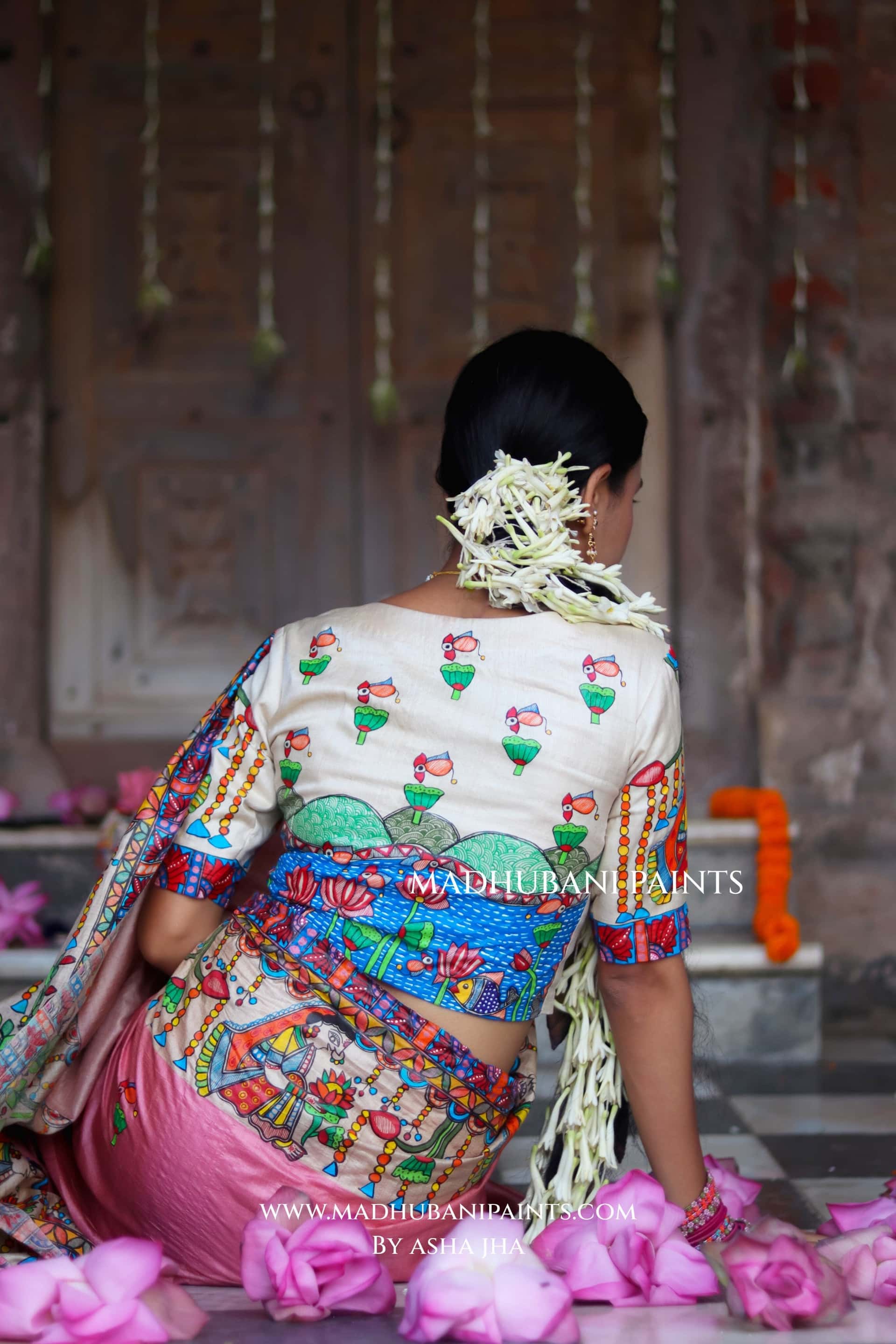 Durga Ji Ki Palki Handpainted Tussar Silk Madhubani Blouse — image 2 of 6