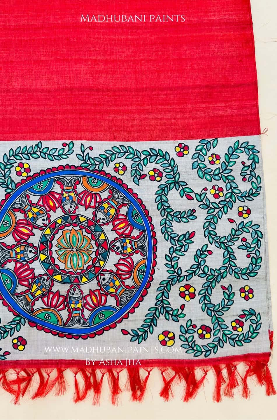 Red Surmai Sangam Tussar Silk Stole — image 2 of 3