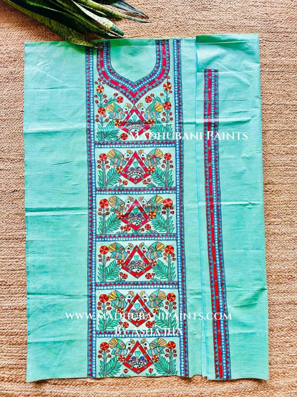 Morni Hand-painted Madhubani Painting Cotton Unstitched Kurta Pant Dupatta Set — image 3 of 3