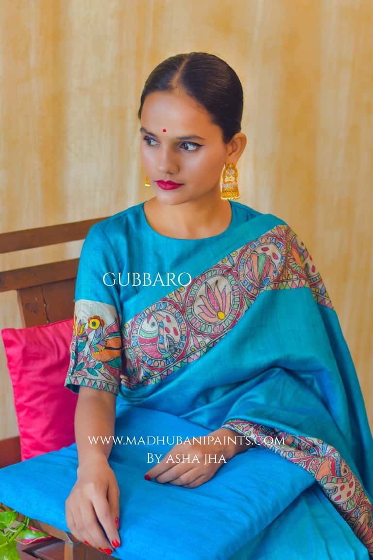 SAANKH KAMAL' Handpainted Madhubani Tussar Silk Saree — image 6 of 9