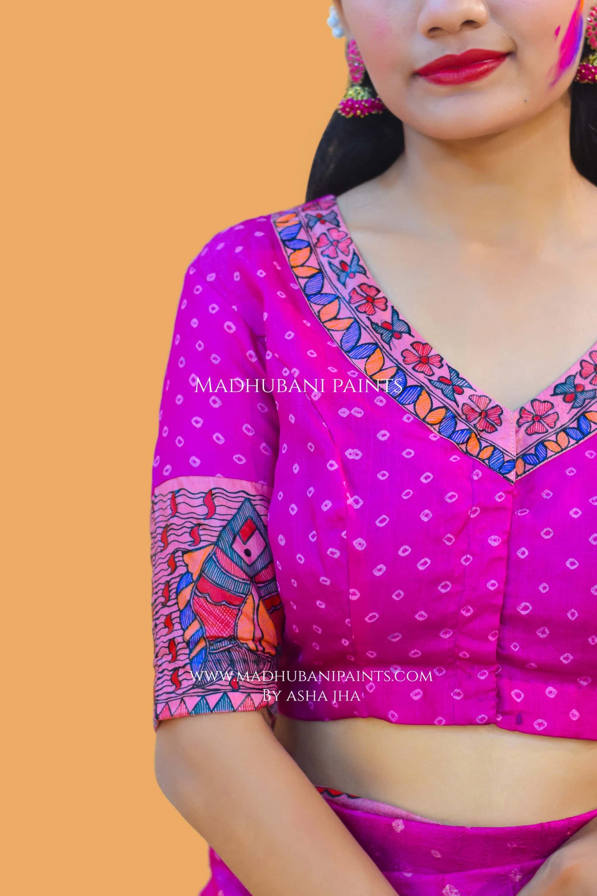 MATSYA BANDHINI MANDALI Hand-painted Madhubani Tussar Silk Saree Blouse Set — image 5 of 11