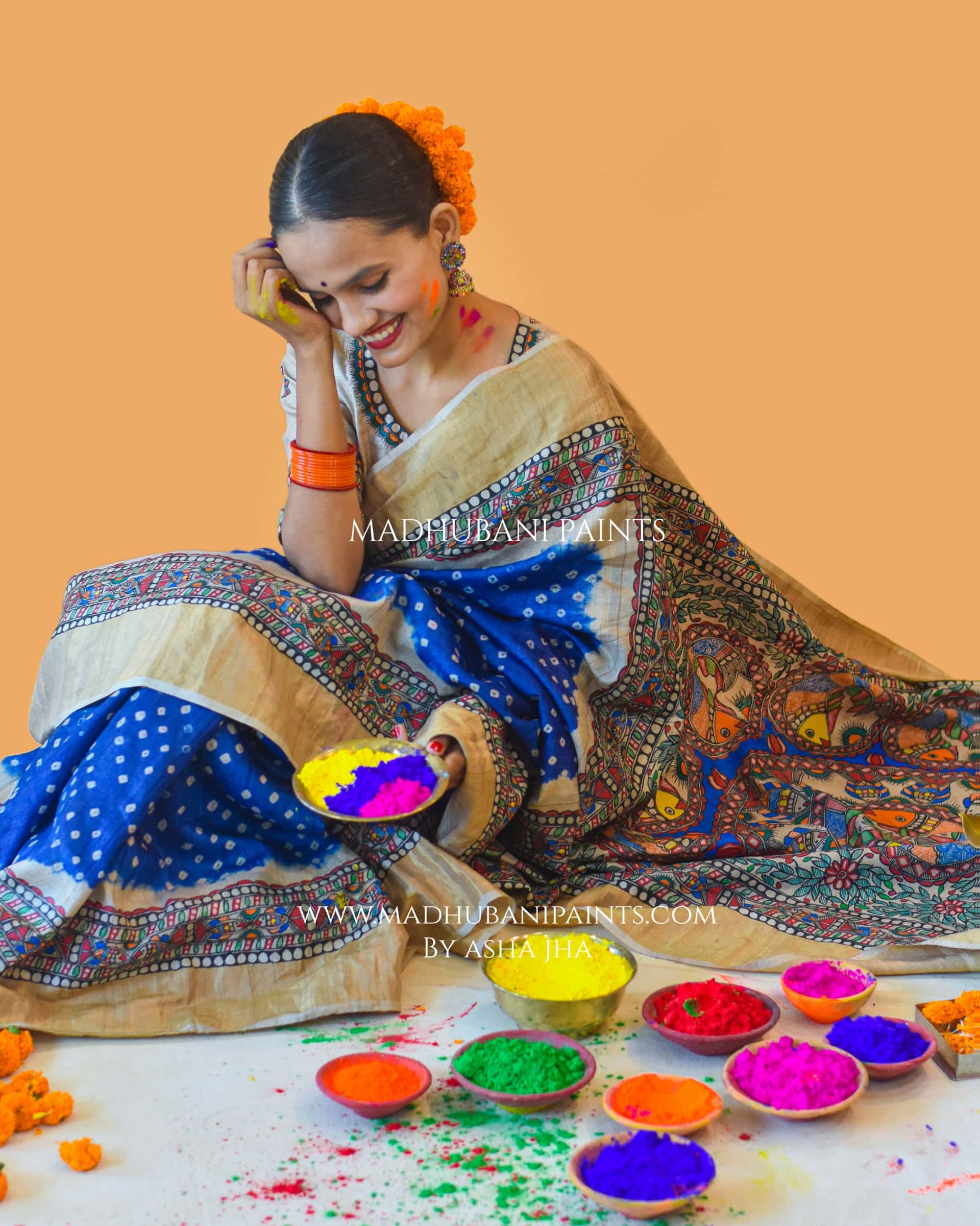 MATSYANGANA Hand-painted Bandhini Madhubani Tussar Silk Saree — image 6 of 6