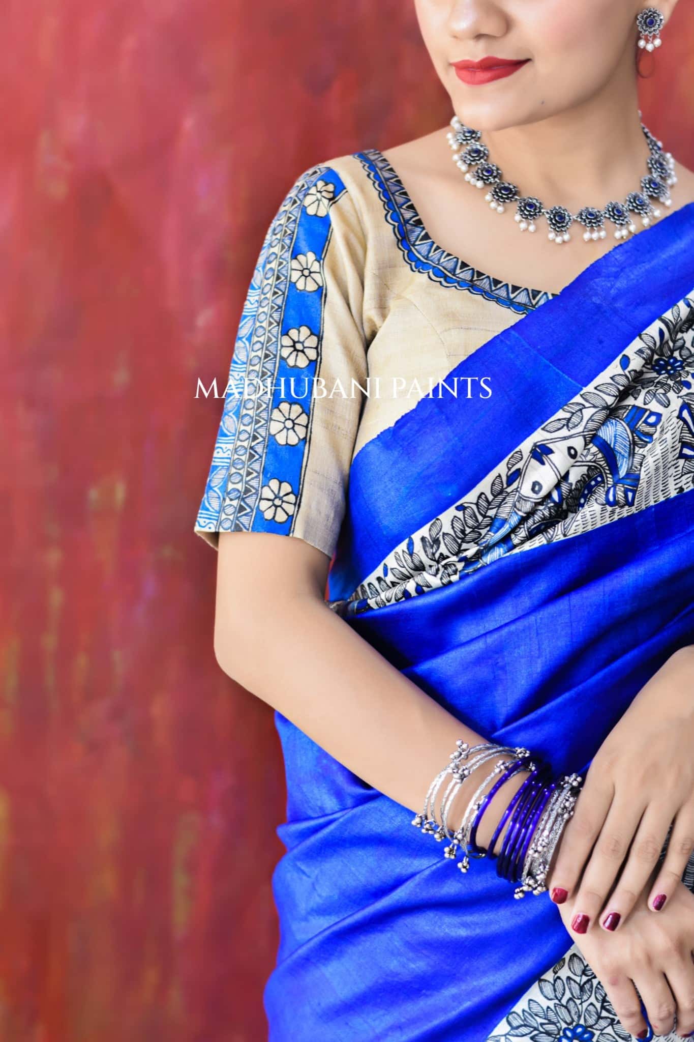 'SAUNDARYA' Handpainted Madhubani Tussar Silk Blouse — image 2 of 3