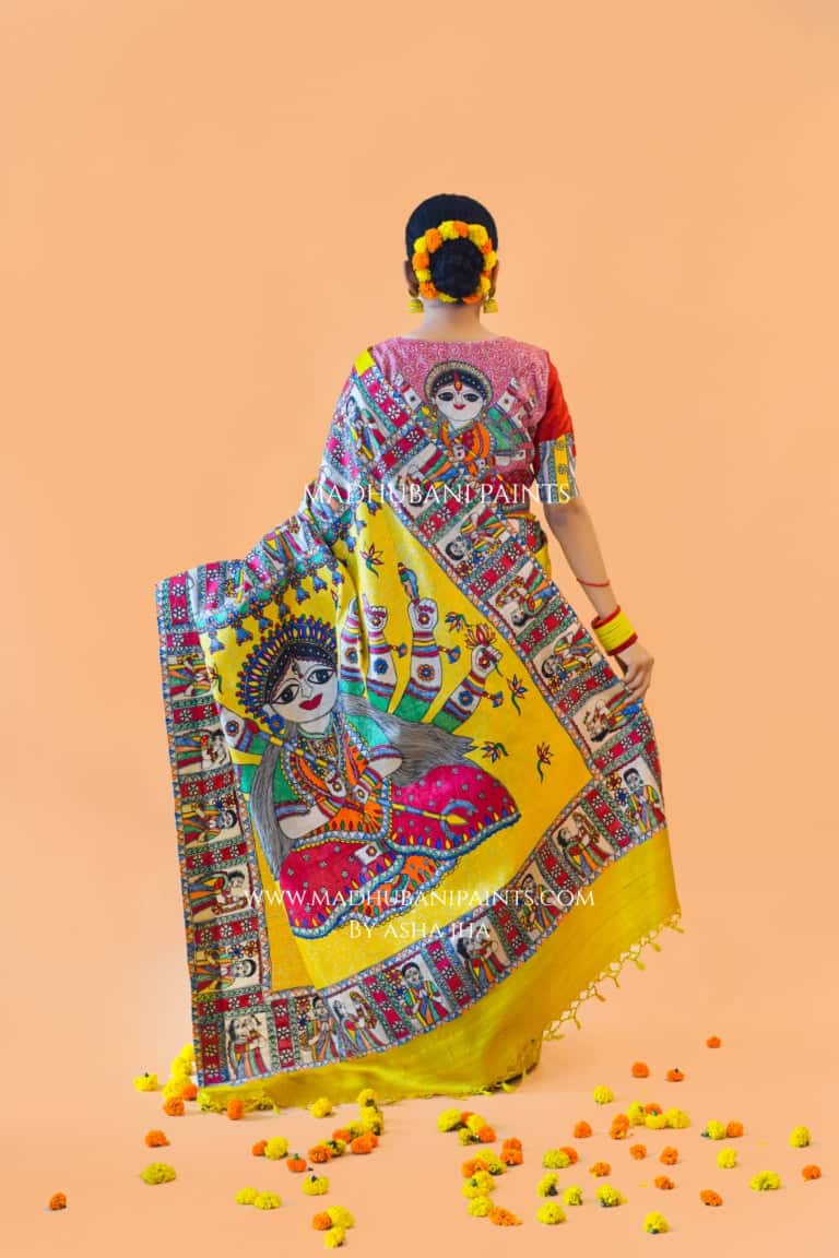 'UMA' Handpainted Madhubani Tussar Silk Blouse Set — image 7 of 10