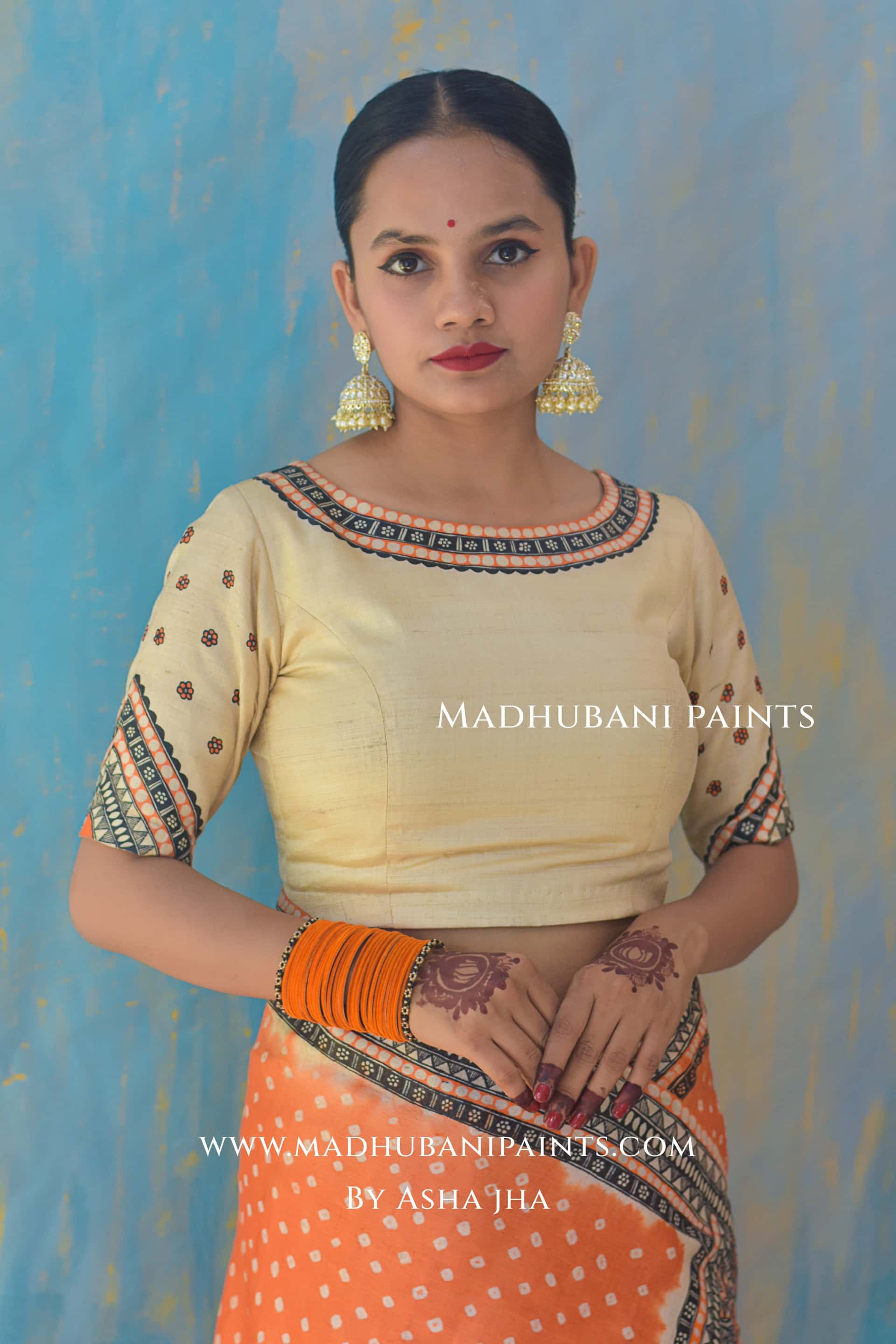 KAMLAKSHI Hand-painted Madhubani Bandhini Tussar Silk Blouse — image 3 of 9