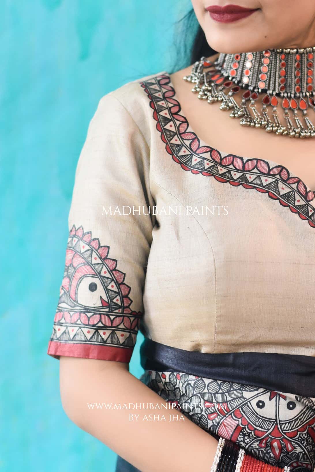 'MATSYA MANJARI'  Handpainted Madhubani Tussar Silk Blouse — image 2 of 4
