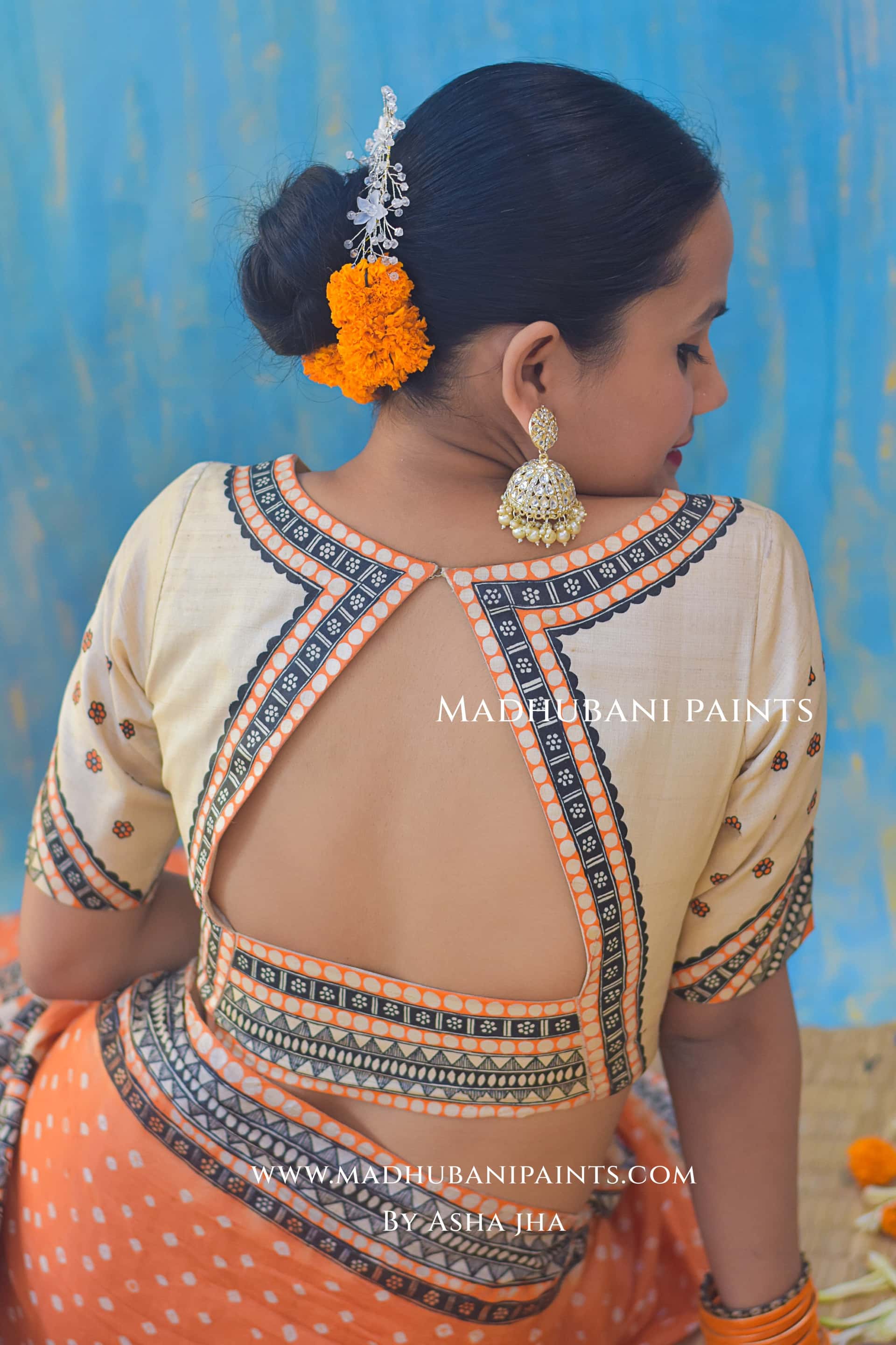 KAMLAKSHI Hand-painted Madhubani Bandhini Tussar Silk Blouse — image 7 of 9