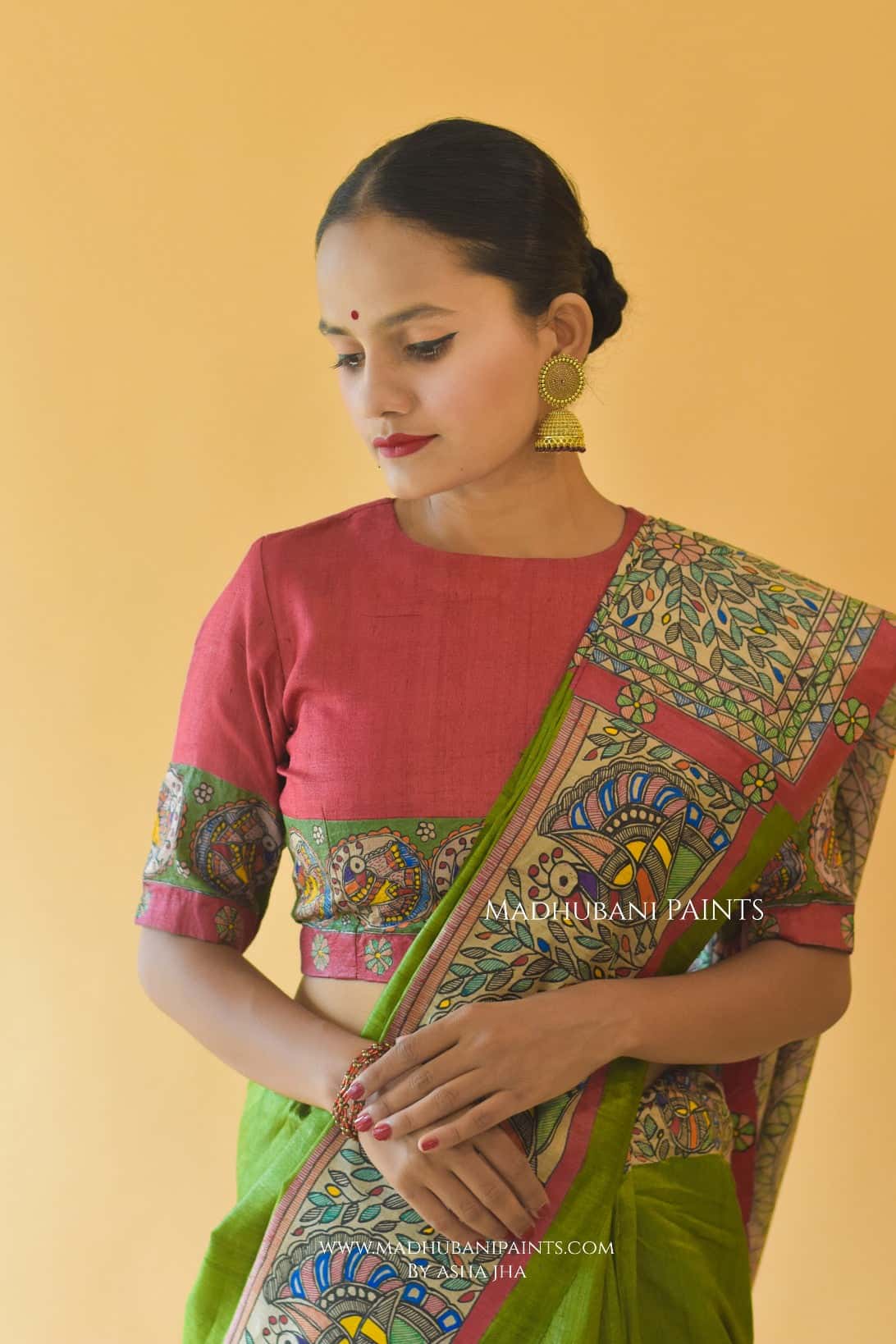 'HARI MORNI' Handpainted Madhubani Tussar Silk Blouse — image 3 of 4